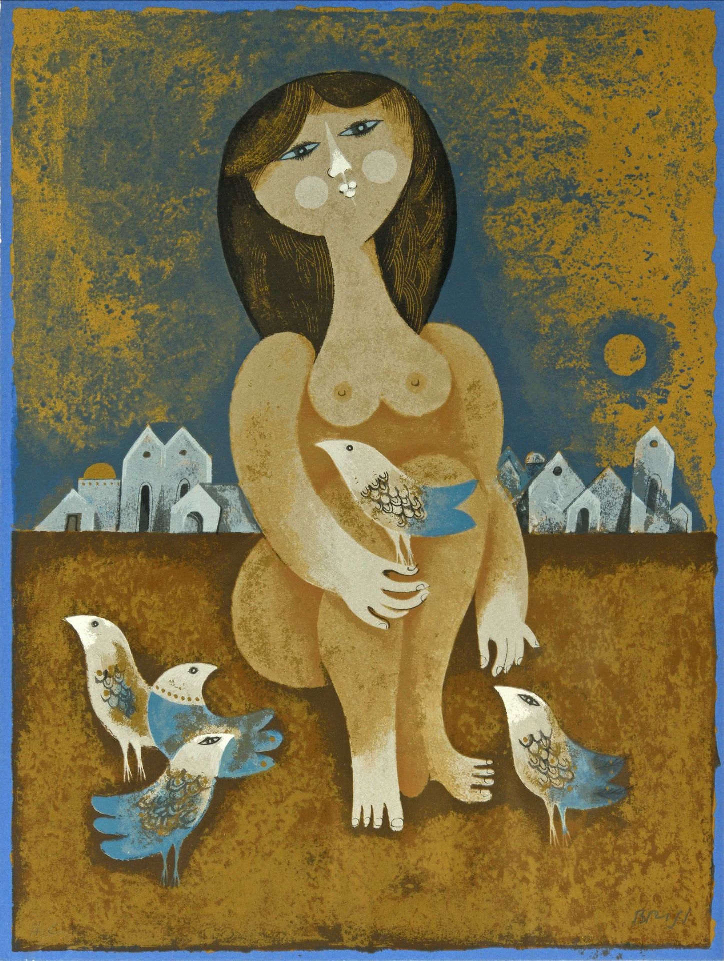 Null Sami BRISS (1930) Femme aux colombes Lithographie en couleur. Justifié HC e&hellip;