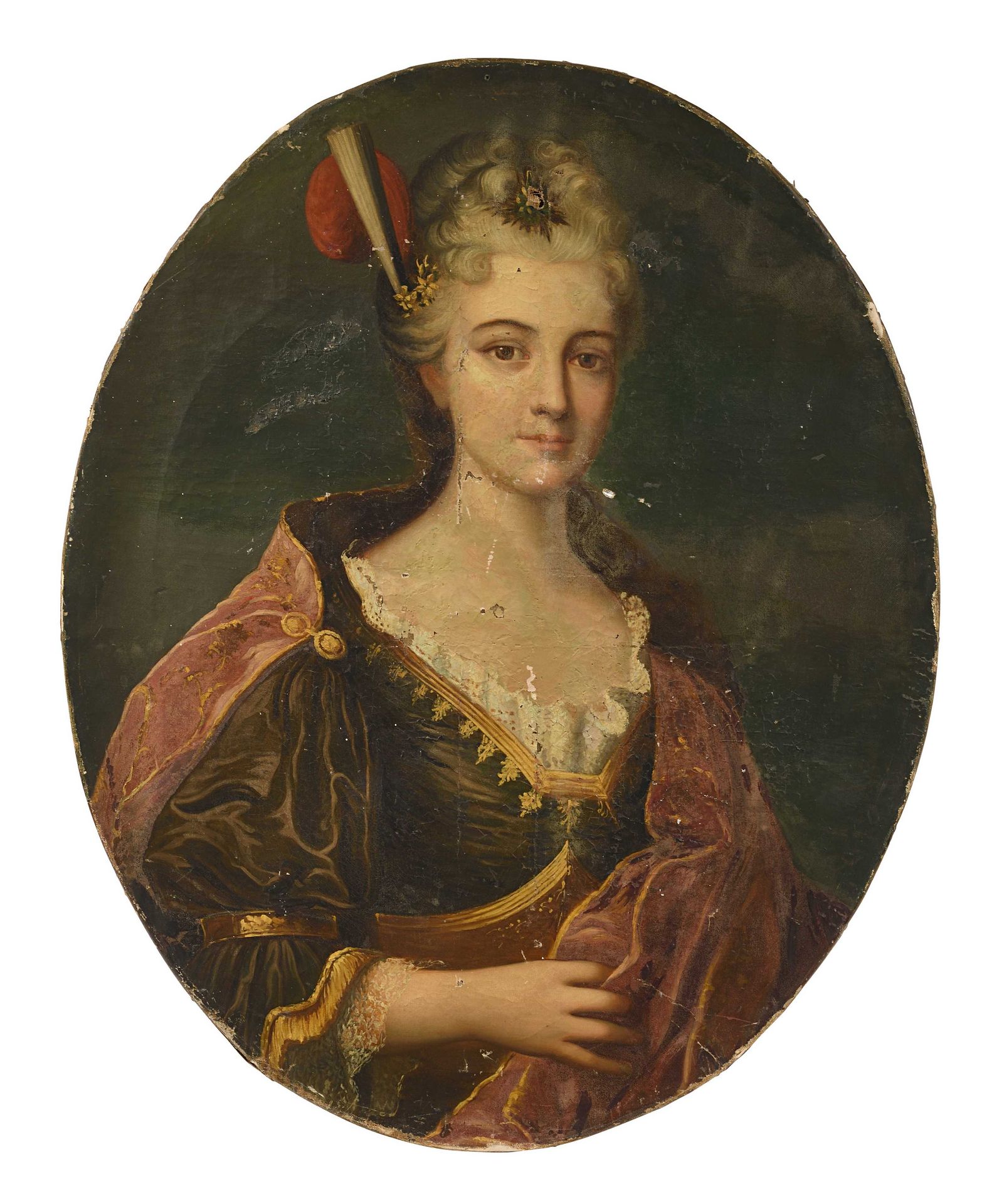 Null 18 Ecole française du XVIIIe siècle Portrait d une élégante Huile sur toile&hellip;
