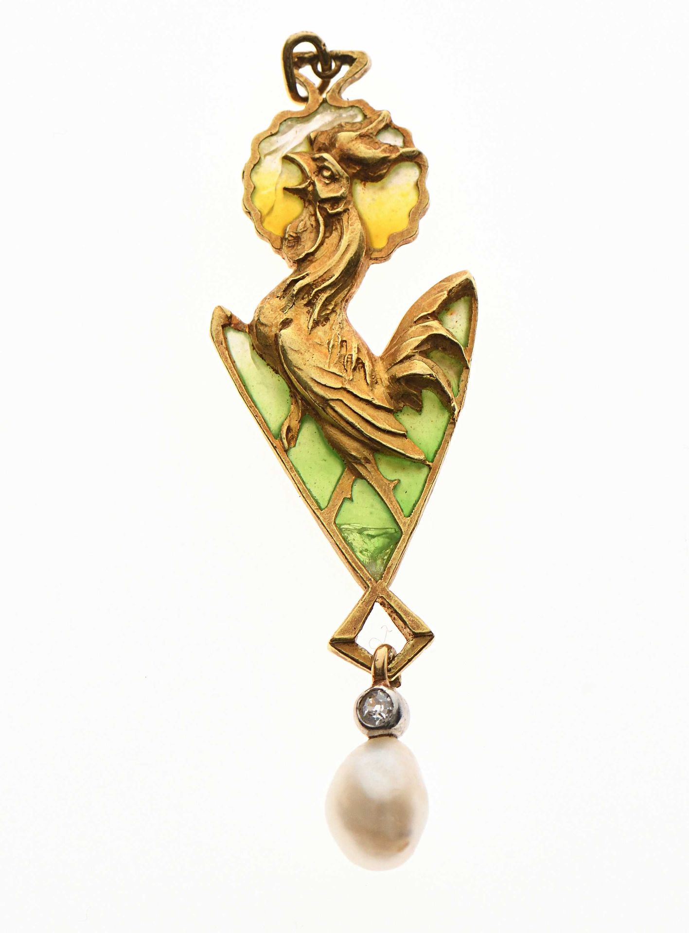 Null 85 Léopold GAUTRAIT for VEVER 18k (750)黄金装饰艺术吊坠，图案为法国寓言，代表一只啼叫的公鸡，头部有光环，整体在&hellip;