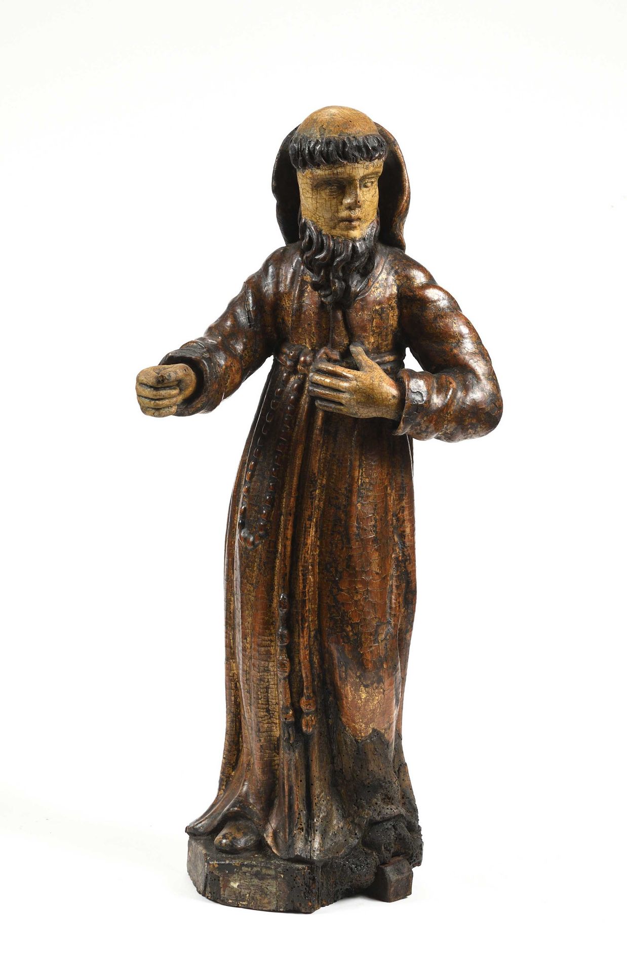 Null 181 Statue en bois sculpté et polychromé représentant un moine franciscain.&hellip;