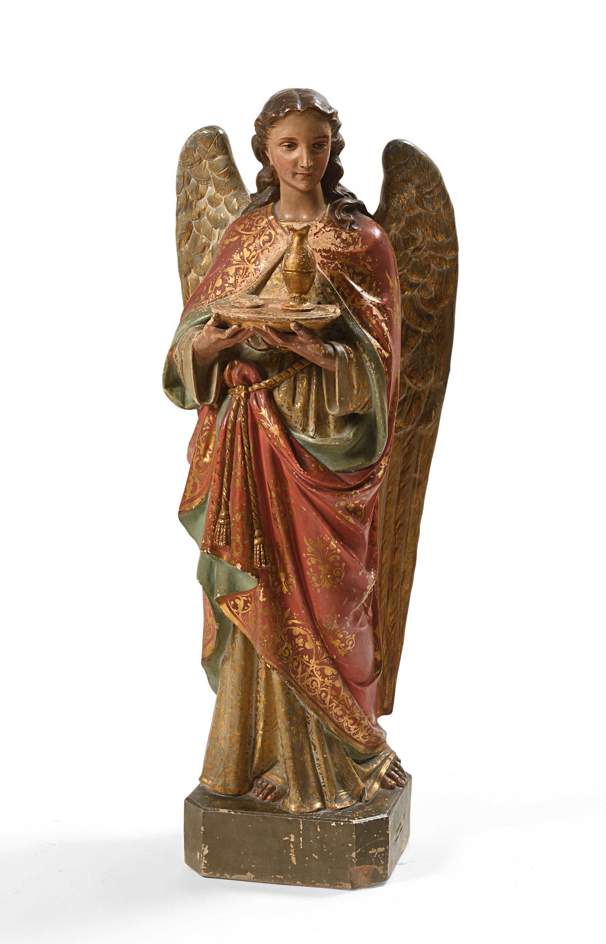 Null 192 Statue d ange en bois polychrome. Travail du XIXe siècle. Hauteur : 107&hellip;