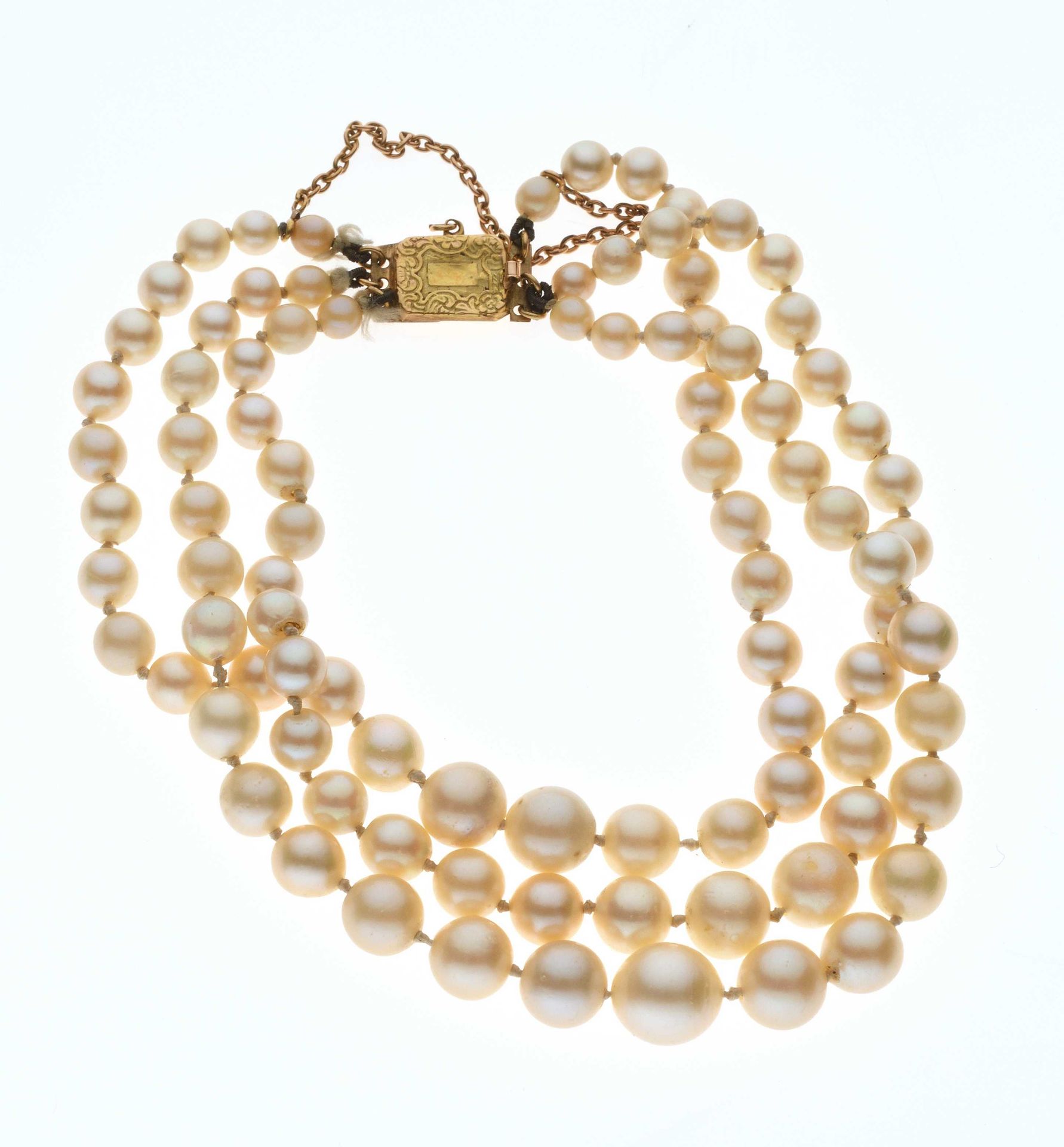 Null 52 Bracelet de trois rangs de perles de culture en chute, allant de 3,5 à 7&hellip;