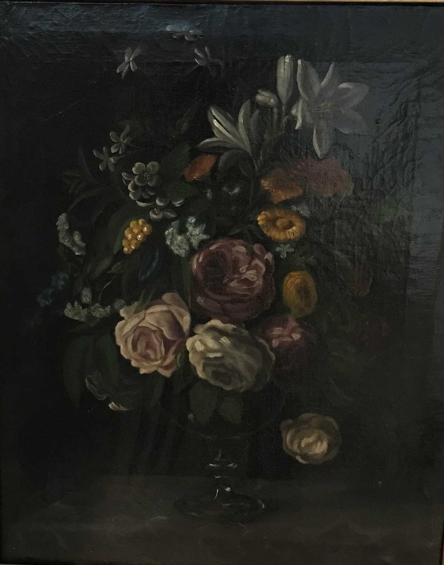 Null Bouquet of flowers on an entablature Pair of oil on canvas 53x42cm