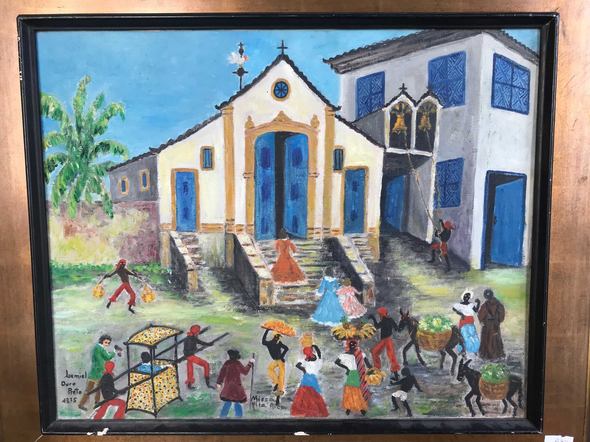 Null Ecole Brésilienne du XXème siècle Eglise à Vila Rica Huile sur toile signée&hellip;
