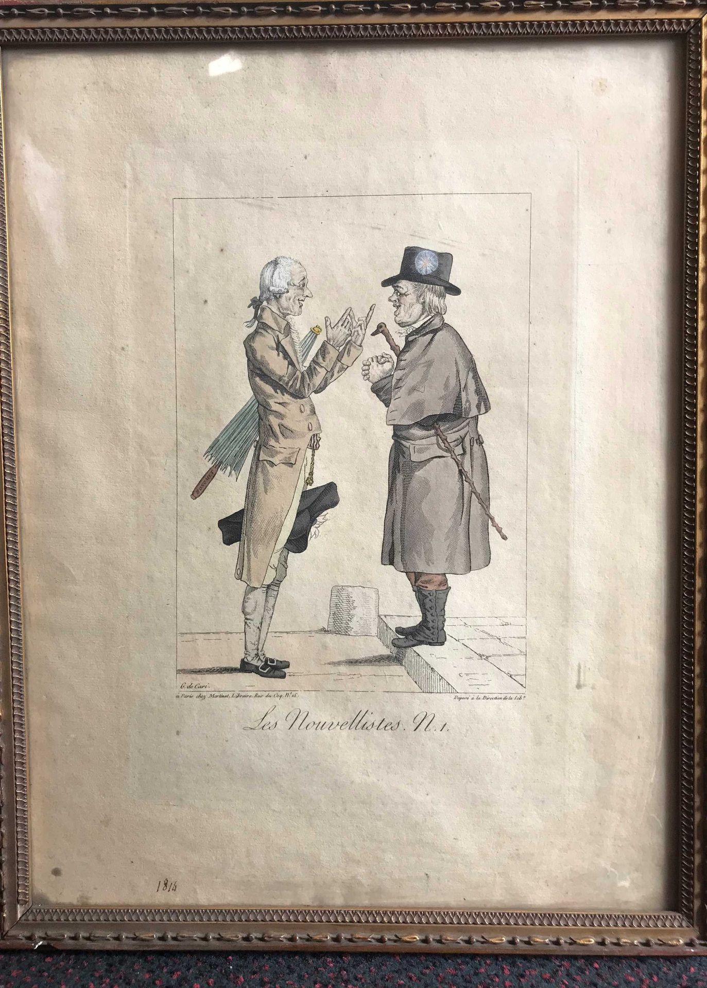 Null Pair of engravings in colors "The novelists" after G. De Cari (26x18cm)