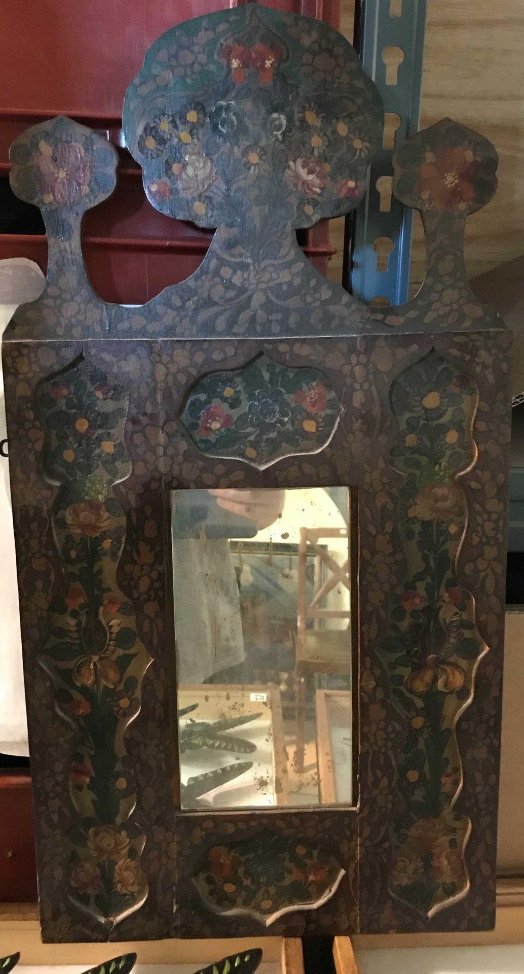 Null Spiegel im indischen Stil aus bemaltem Holz Höhe 57cm / Goldener Holzrahmen&hellip;