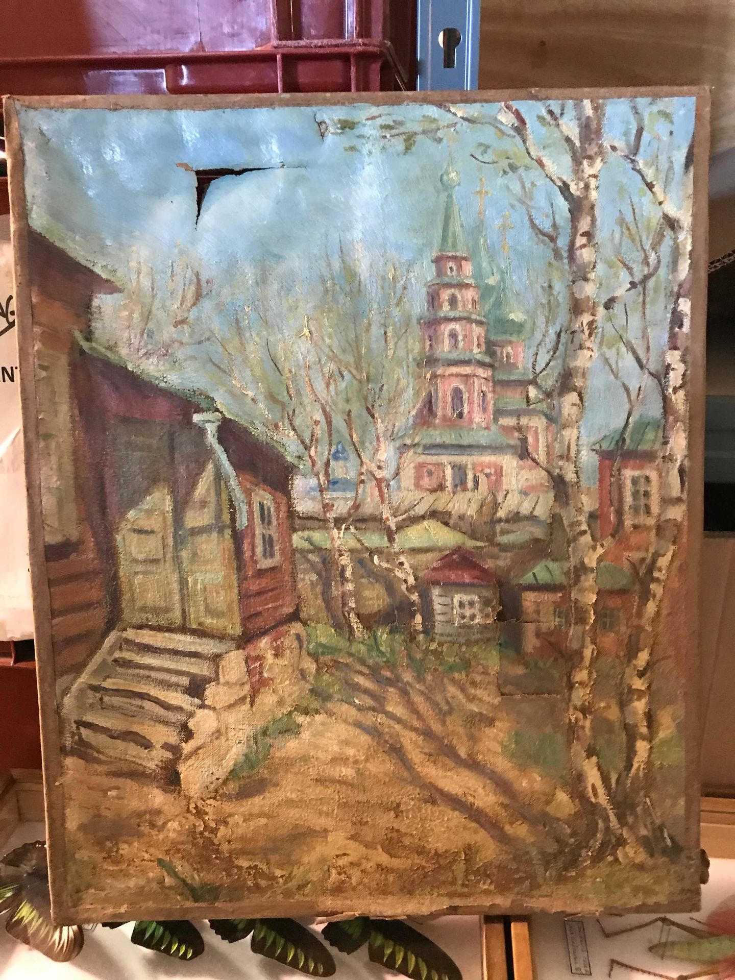 Null 俄罗斯学校。乡村风景。布面油画。意外事件和右下角签名的痕迹 50x43cm