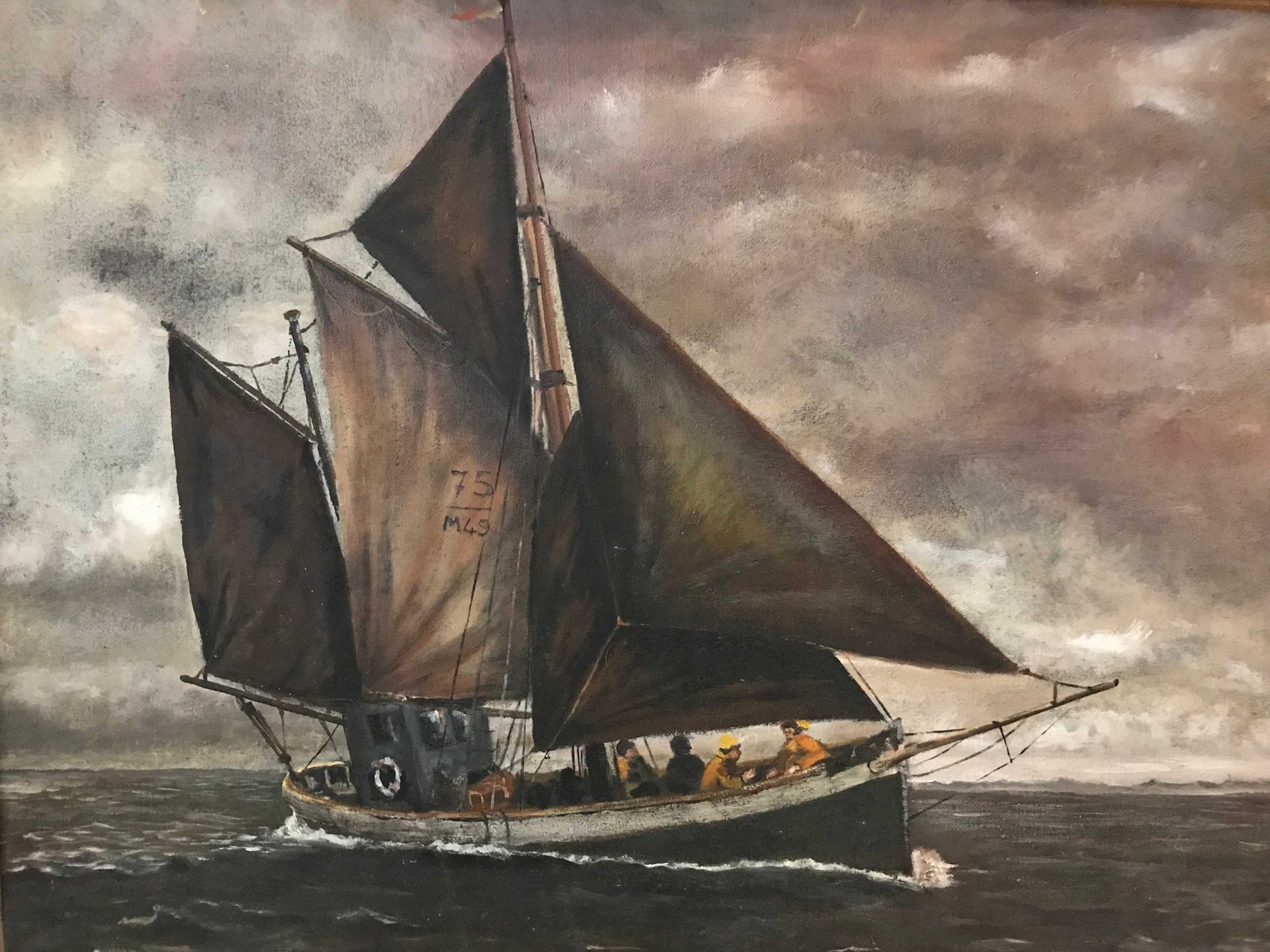 Null 现代学校。拖网渔船。布面油画，52x70厘米