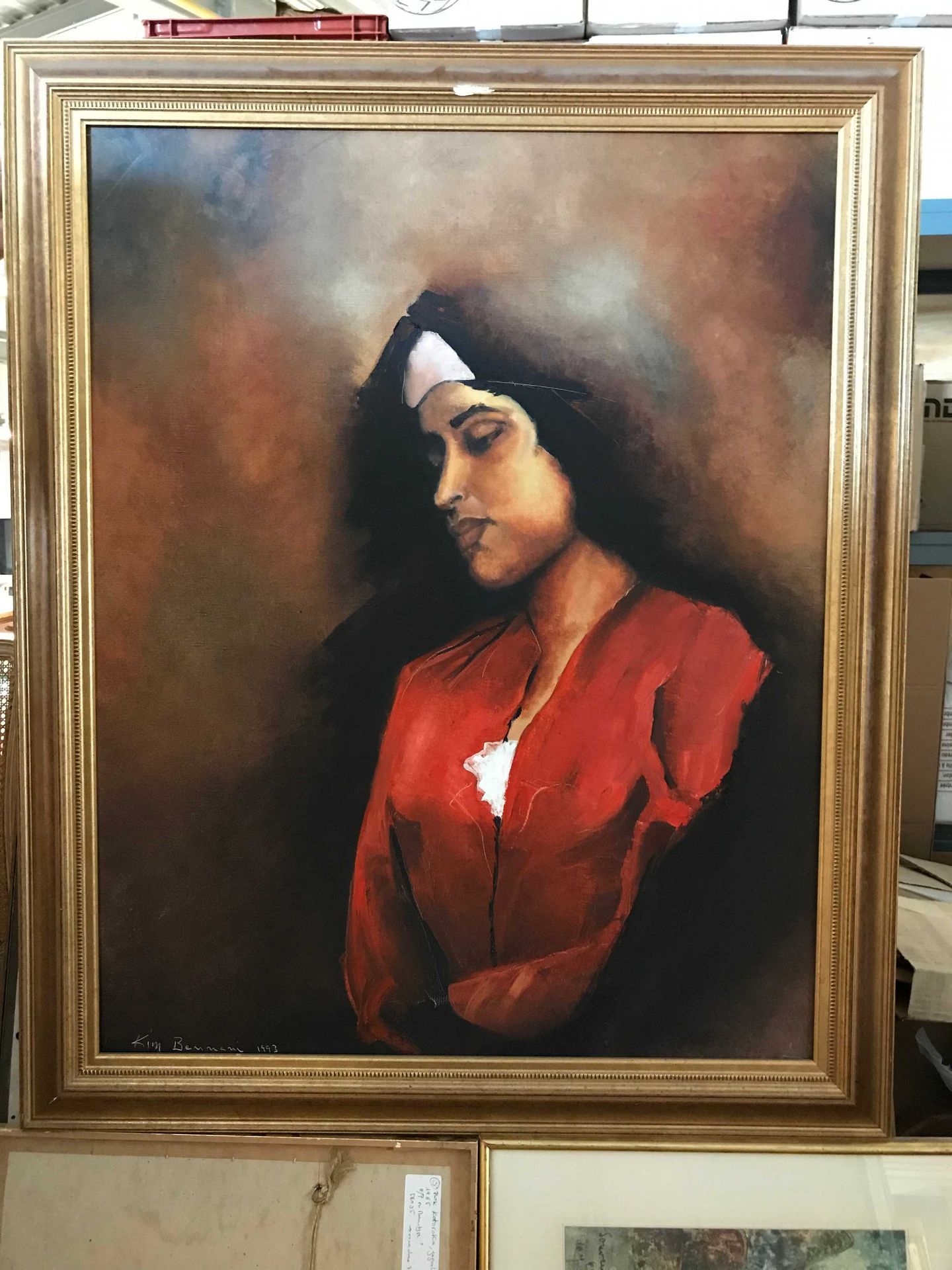 Null Kim BENNANI. Femme au corsage rouge. 1993. Huile sur toile, signée en bas à&hellip;