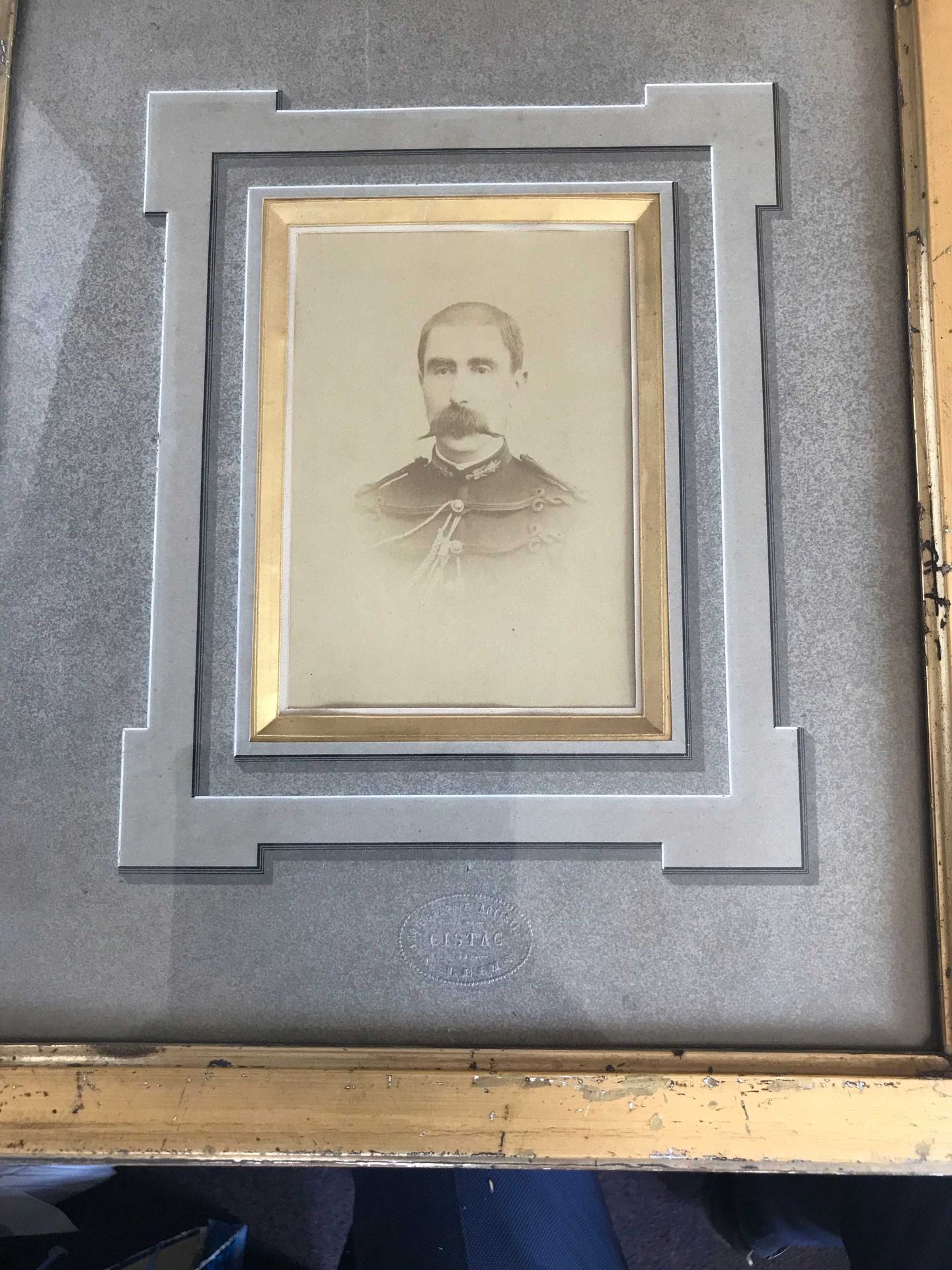 Null Black and white photograph " Man with a moustache " framed. 14x9cm