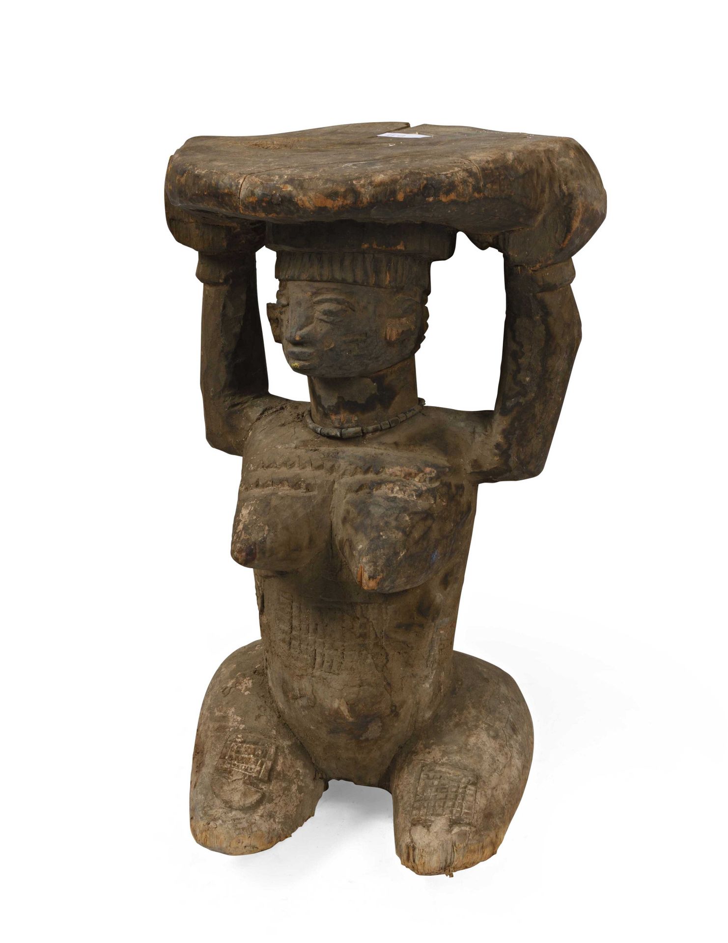 Null Stool in patinated wood representing a woman holding a base on her head. Sc&hellip;