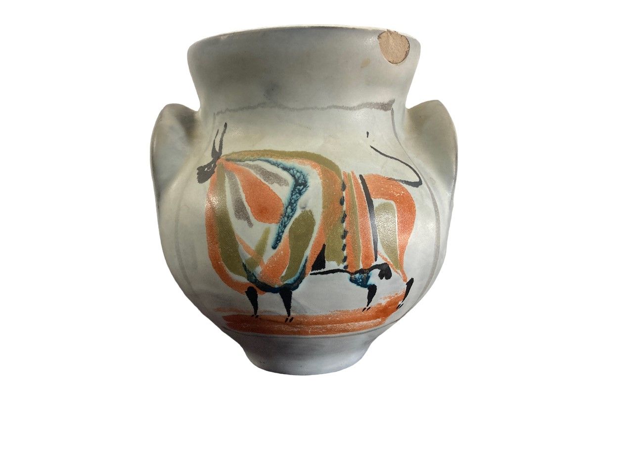 Null Roger CAPRON (1922 - 2006)
Ohrförmige Vase mit Stierdekor.
Signiert Capron &hellip;