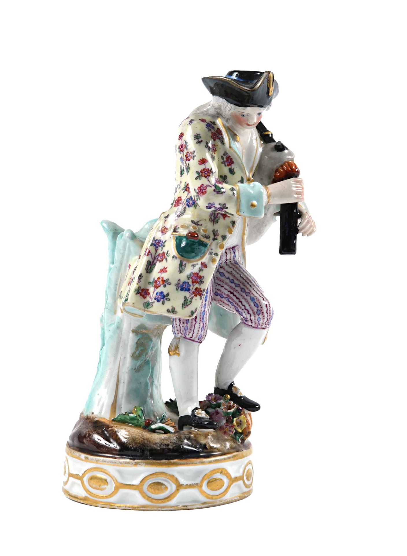 Null MEISSEN Statuette of musician in polychrome porcelain. Mark on the back. H.&hellip;
