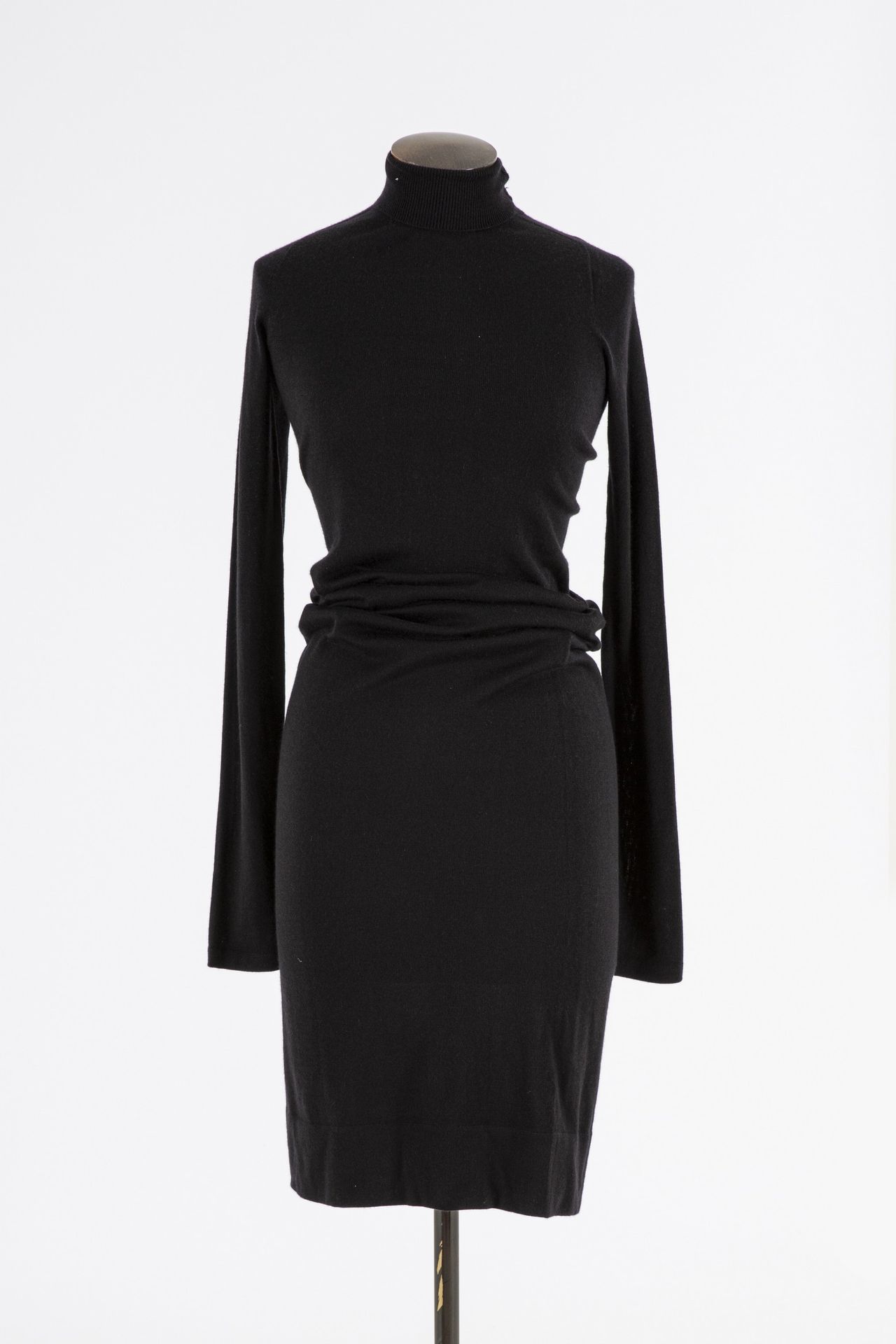 Null AGNONA : Black silk and cashmere long dress, turtleneck, long sleeves. T.1