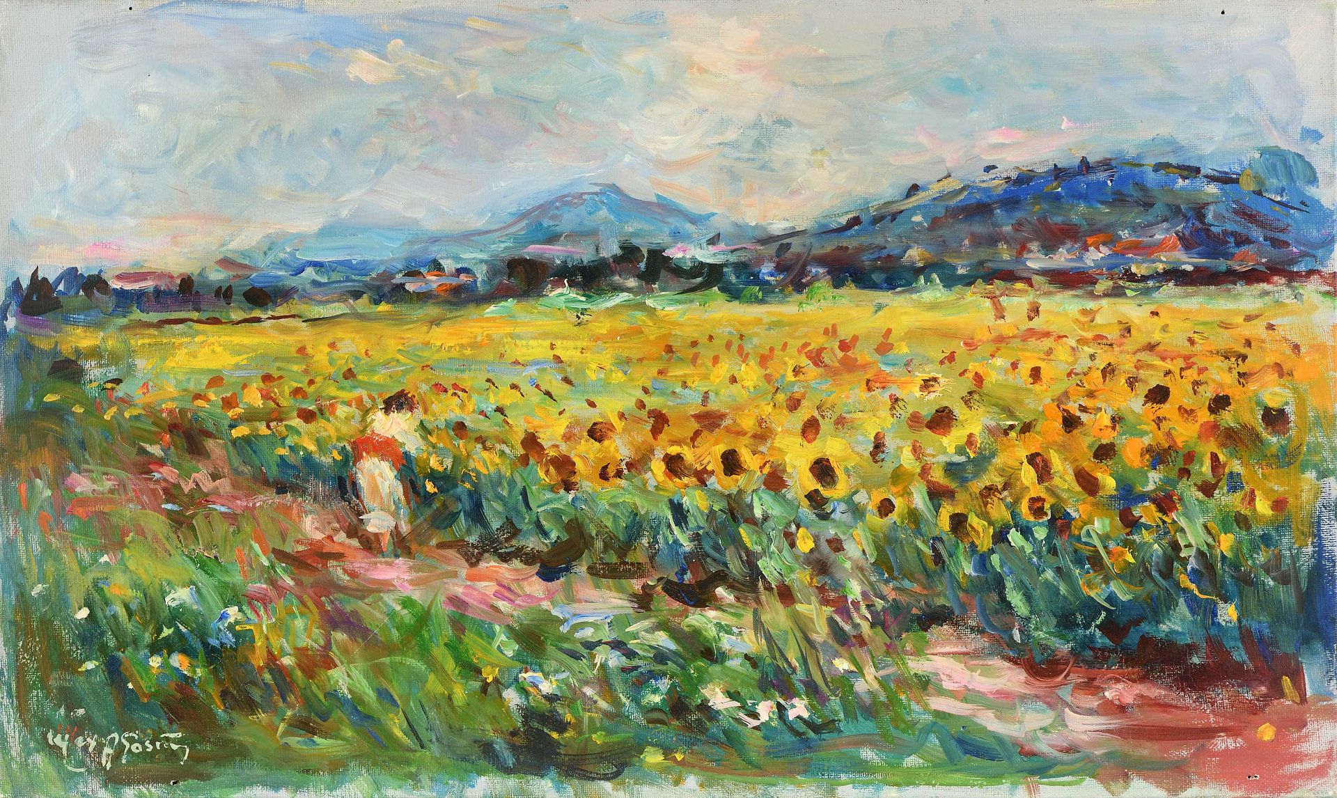 Null Max AGOSTINI (1914-1997) The Sunflowers 布面油画。左下方有签名。33 x 55 cm (E160)