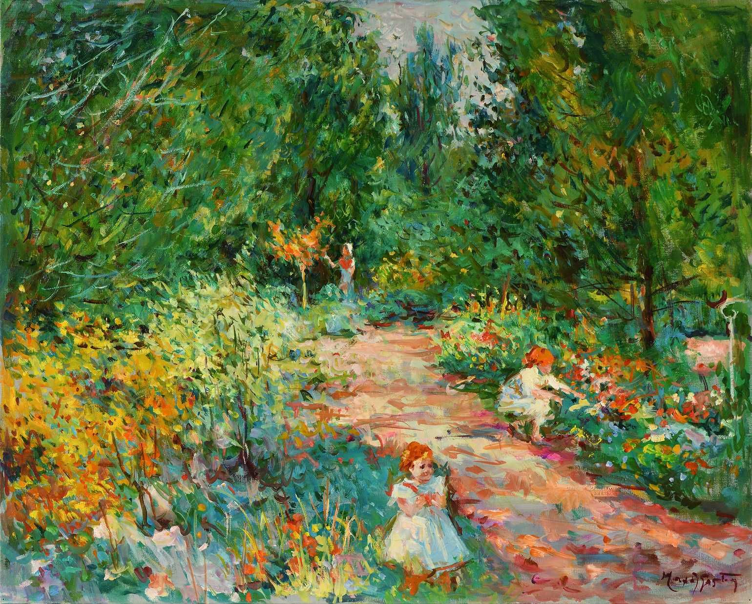 Null Max AGOSTINI (1914-1997) Niños en el jardín, 1989 Óleo sobre lienzo. Firmad&hellip;