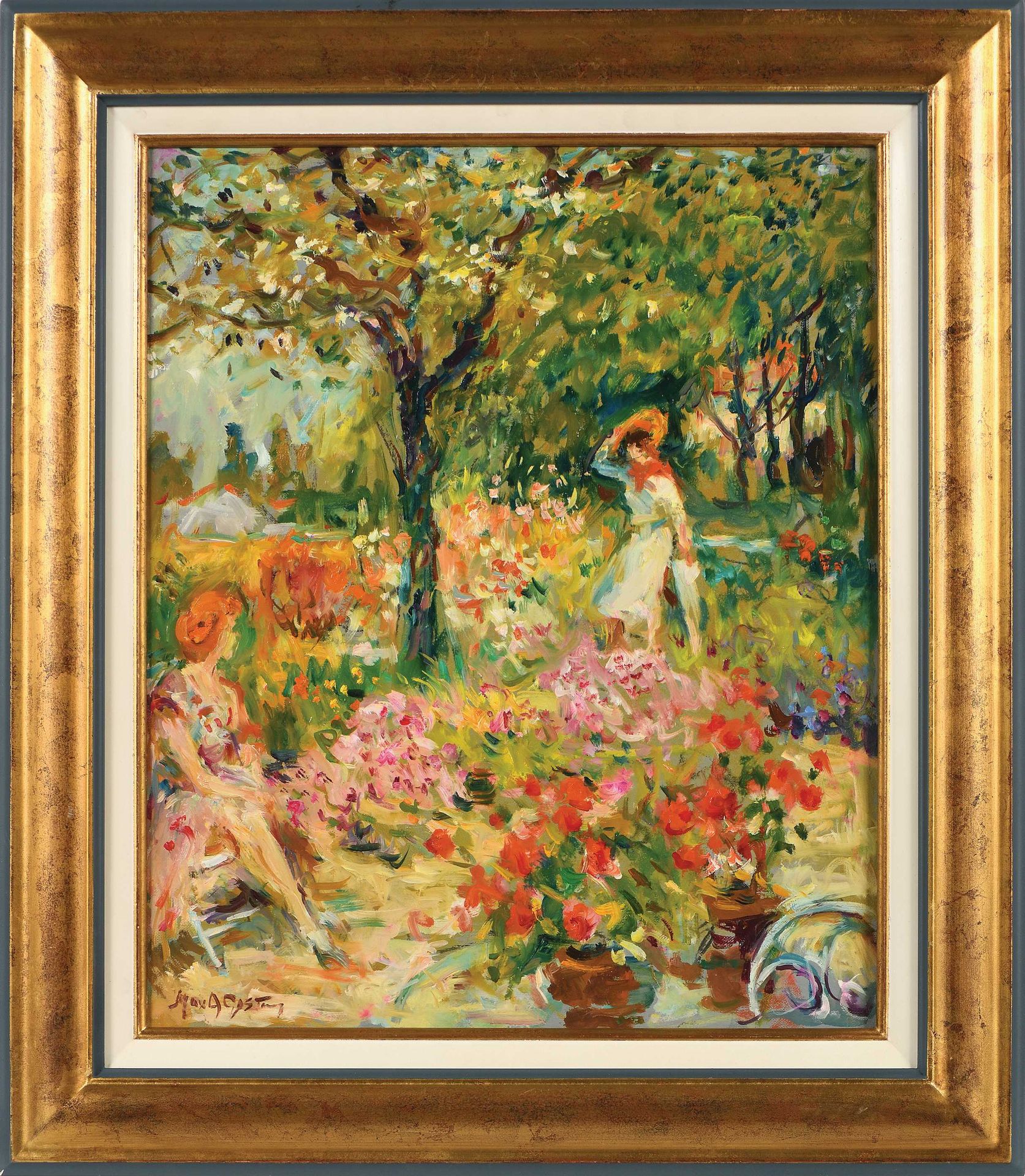 Null Max AGOSTINI (1914-1997) Woman sitting in the garden Oil on canvas. Signed &hellip;