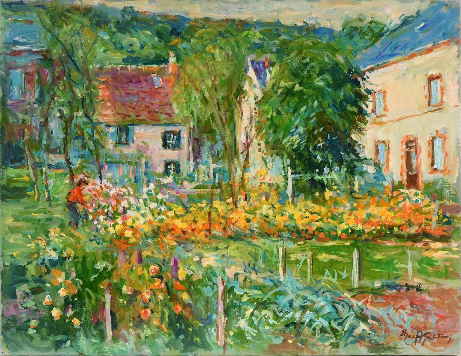 Null Max AGOSTINI (1914-1997) Janet in the garden at Gargilesse 布面油画。右下方有签名。50 x&hellip;
