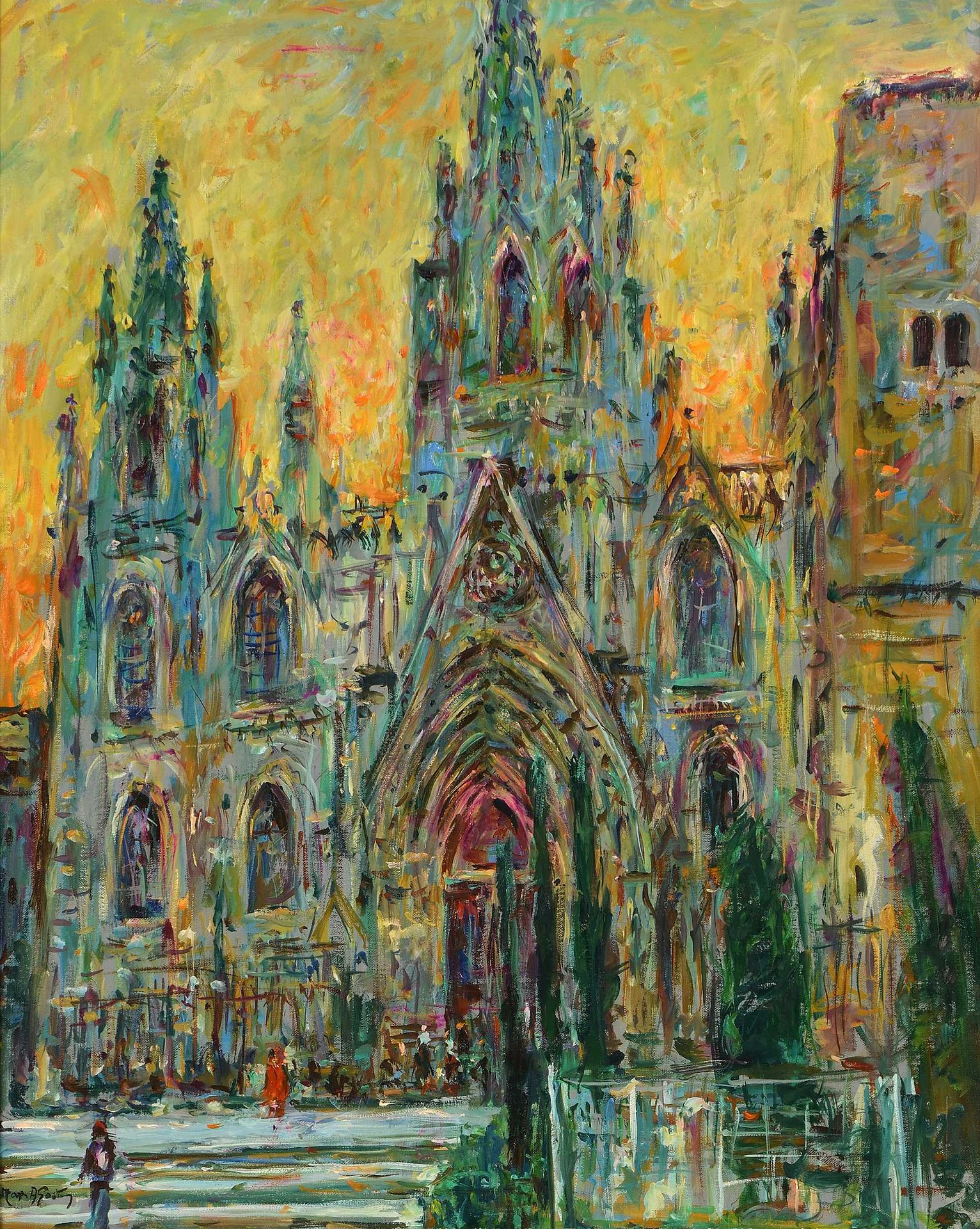 Null Max AGOSTINI (1914-1997) Sunset over the Cathedral of Barrio Gotico, Barcel&hellip;