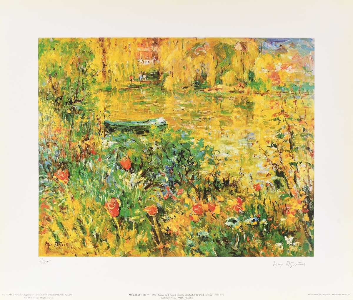 Null Max AGOSTINI (1914-1997) Boat on the pond in Giverny Printed by Galerie Mar&hellip;