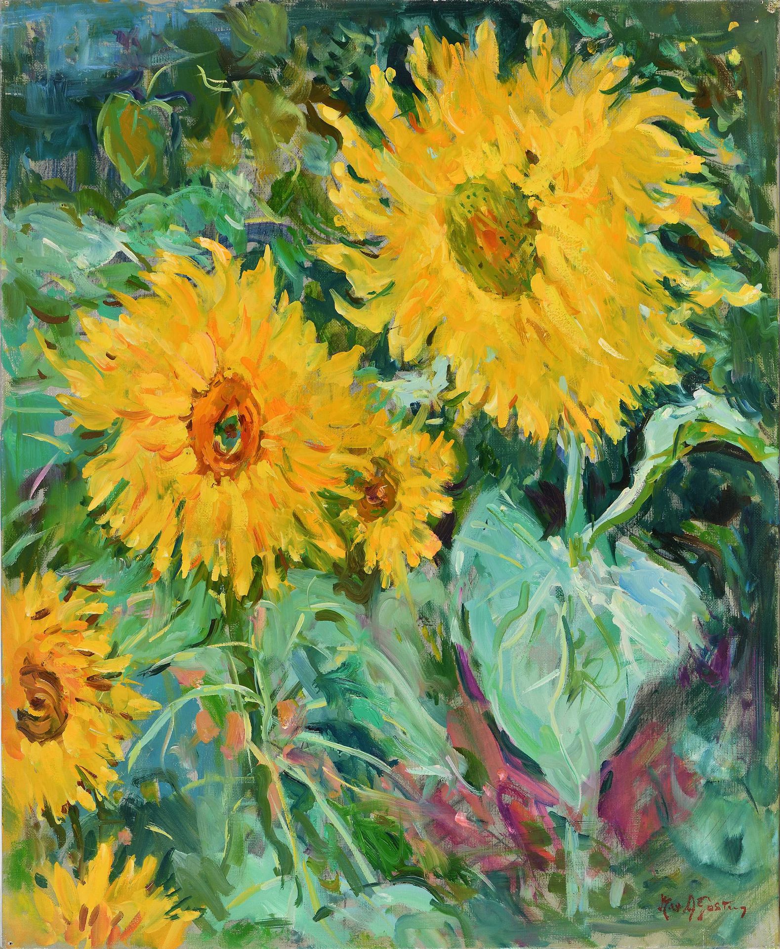Null Max AGOSTINI (1914-1997) The sunflowers Oil on canvas. Signed lower right. &hellip;