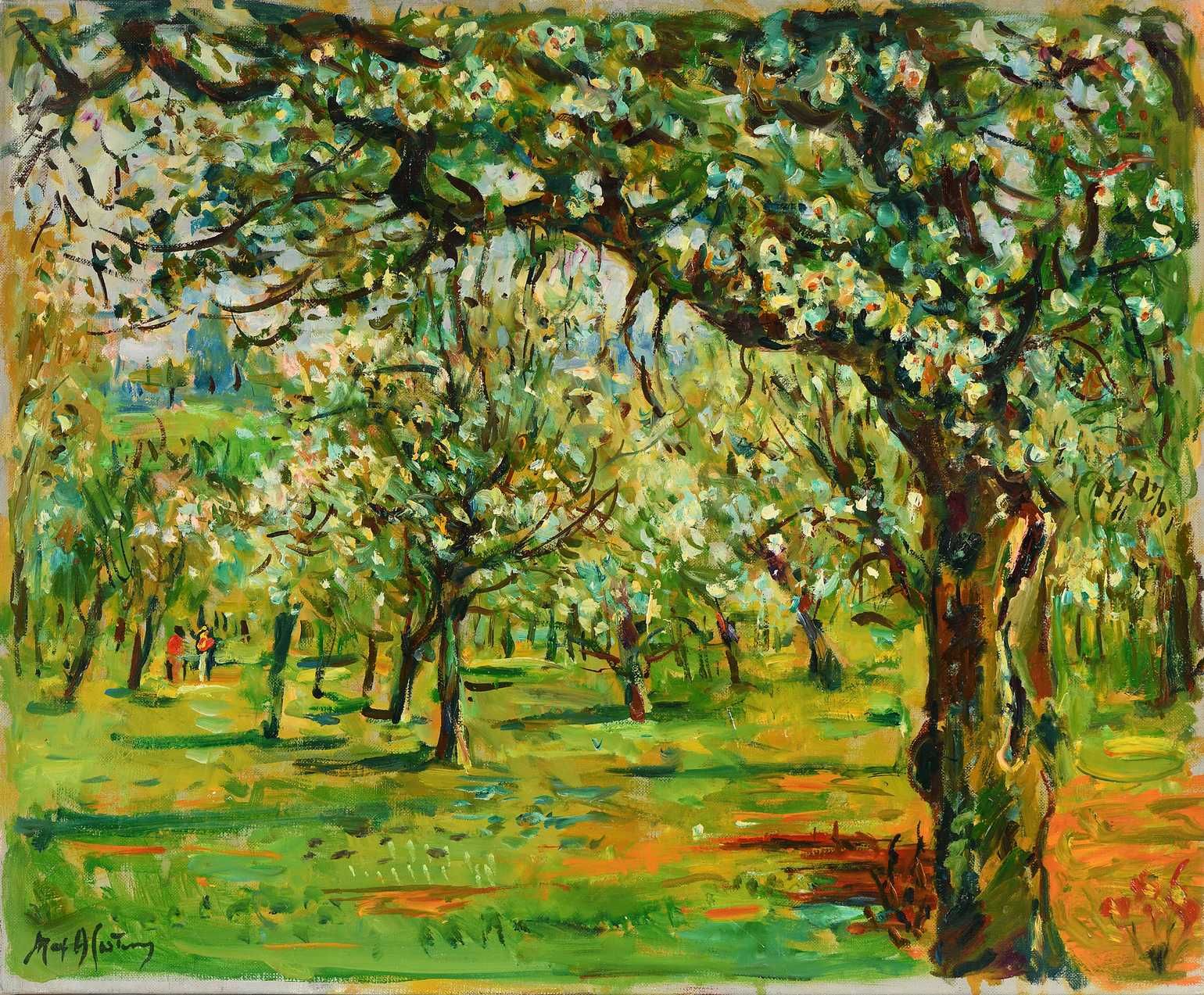 Null Max AGOSTINI (1914-1997) Apfelbäume in der Blüte Öl auf Leinwand. Signiert &hellip;