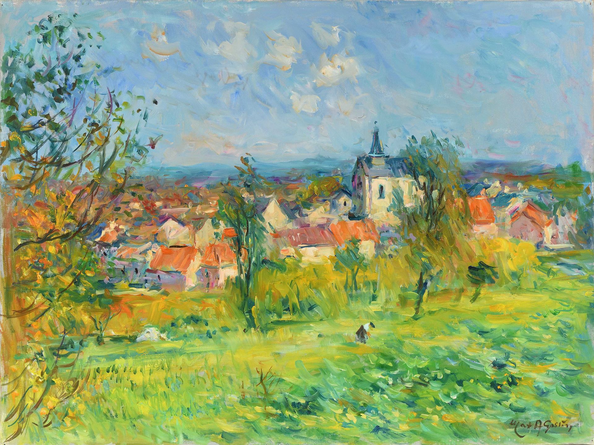 Null Max AGOSTINI (1914-1997) 克鲁兹村的钟楼 布面油画。右下方有签名。46 x 61 cm (E377)