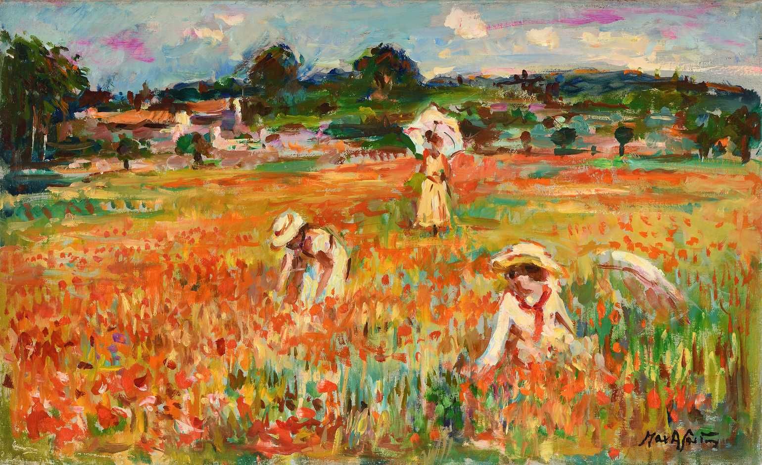 Null Max AGOSTINI (1914-1997) The Poppies 布面油画。右下方有签名。33 x 55 cm (C714)
