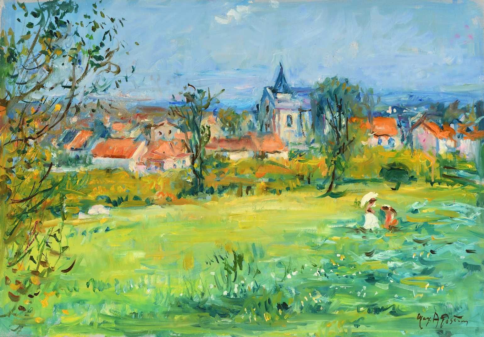 Null Max AGOSTINI (1914-1997) The Village of Cress 布上油画。右下方有签名。38 x 55 cm (D193)