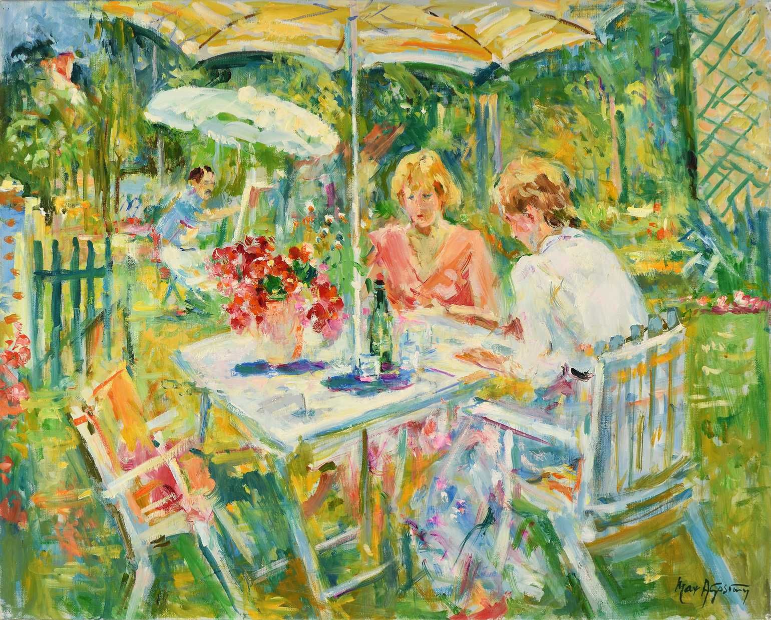 Null Max AGOSTINI (1914-1997) Deux femmes sous un parasol Huile sur toile. Signé&hellip;