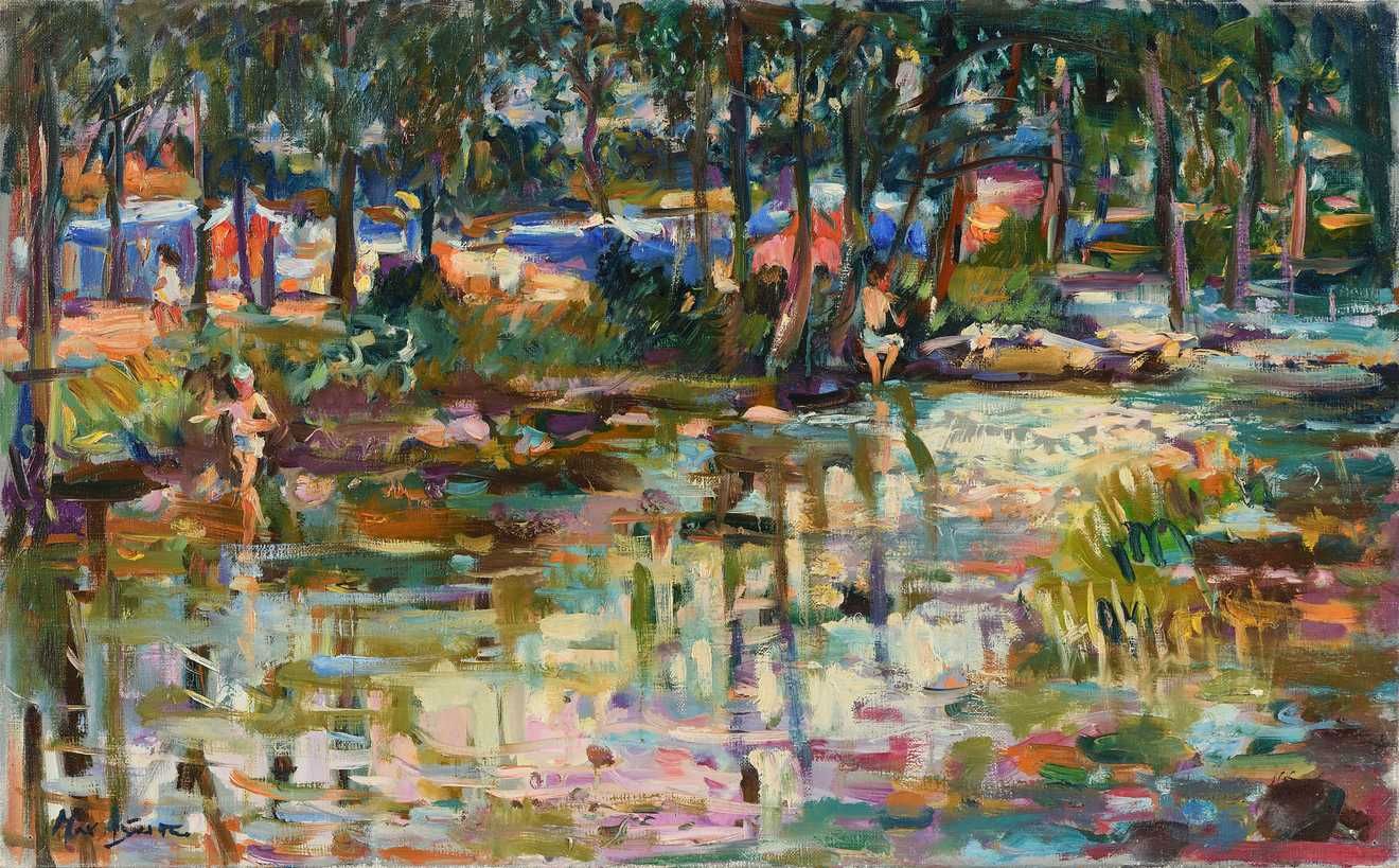 Null Max AGOSTINI (1914-1997) La rivière à Gargilesse, 1975 Huile sur toile. Sig&hellip;