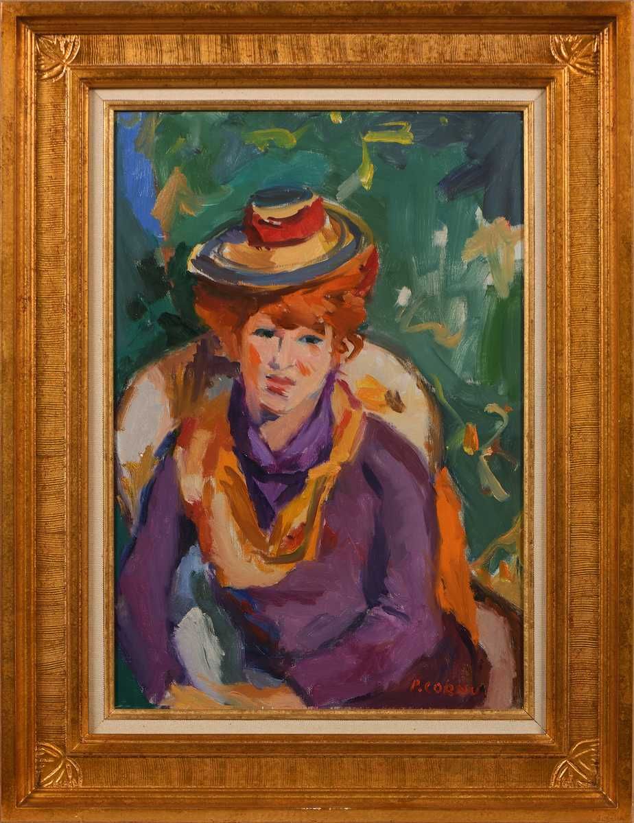Null Pierre CORNU (1895-1996) Janet con cuello alto morado Óleo sobre lienzo. Fi&hellip;