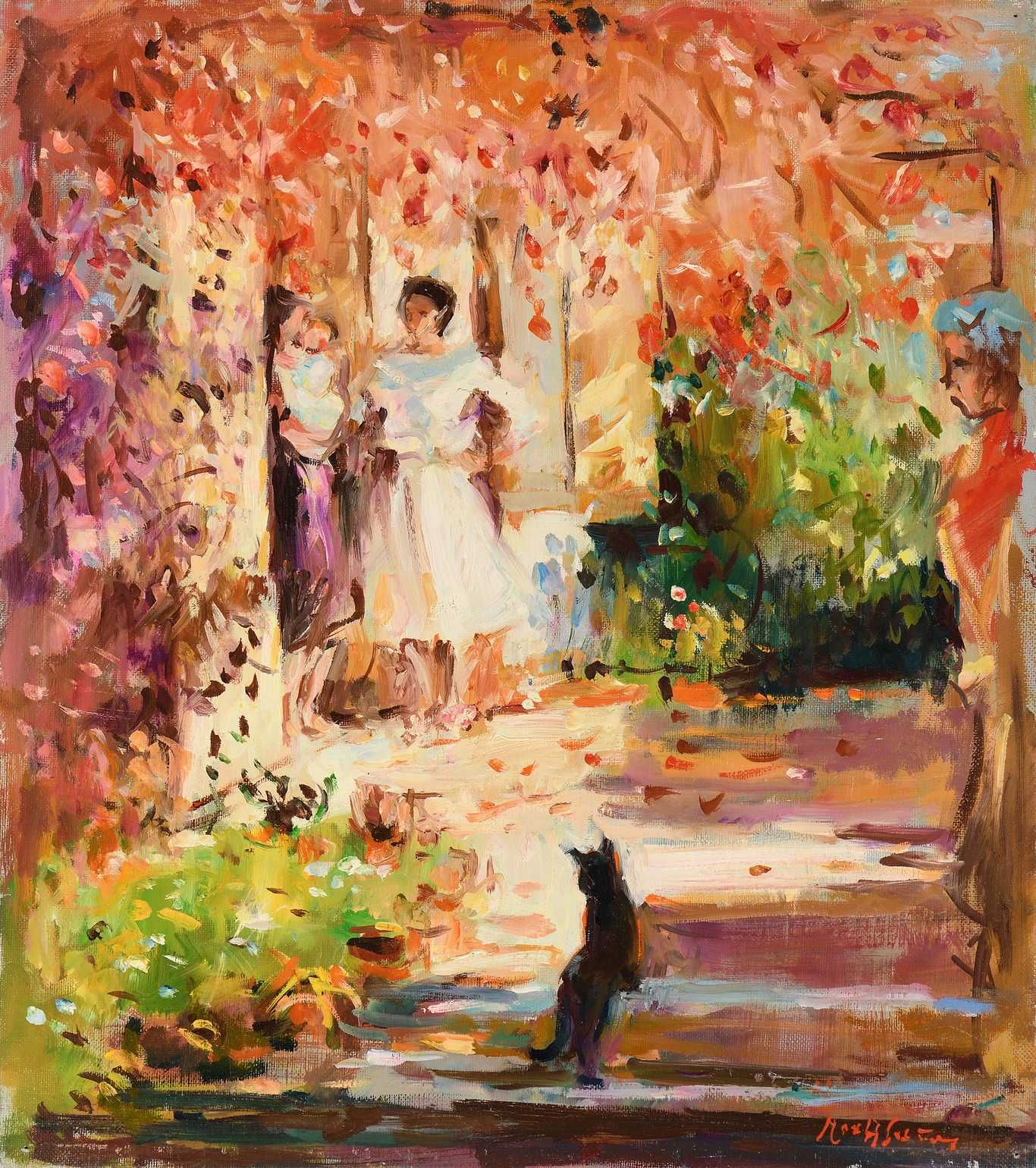 Null Max AGOSTINI (1914-1997) The black cat on the terrace, 1981 布上油画。右下方有签名。46 &hellip;