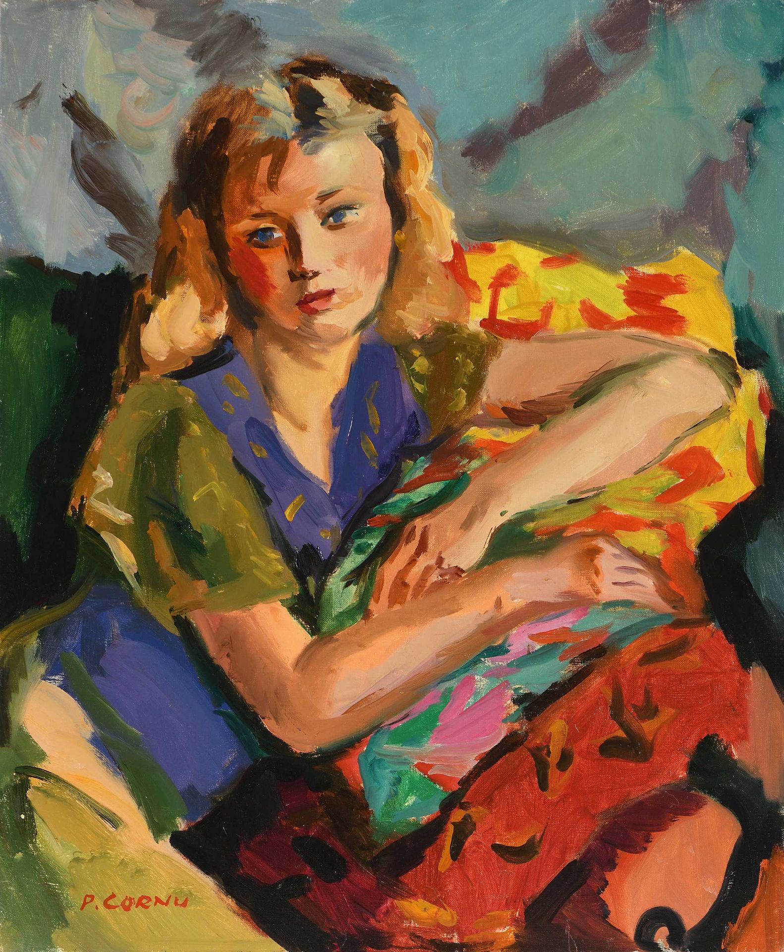 Null Pierre CORNU (1895-1996) La belle blonde 布面油画。左下角有签名。56 x 46 cm (C564)