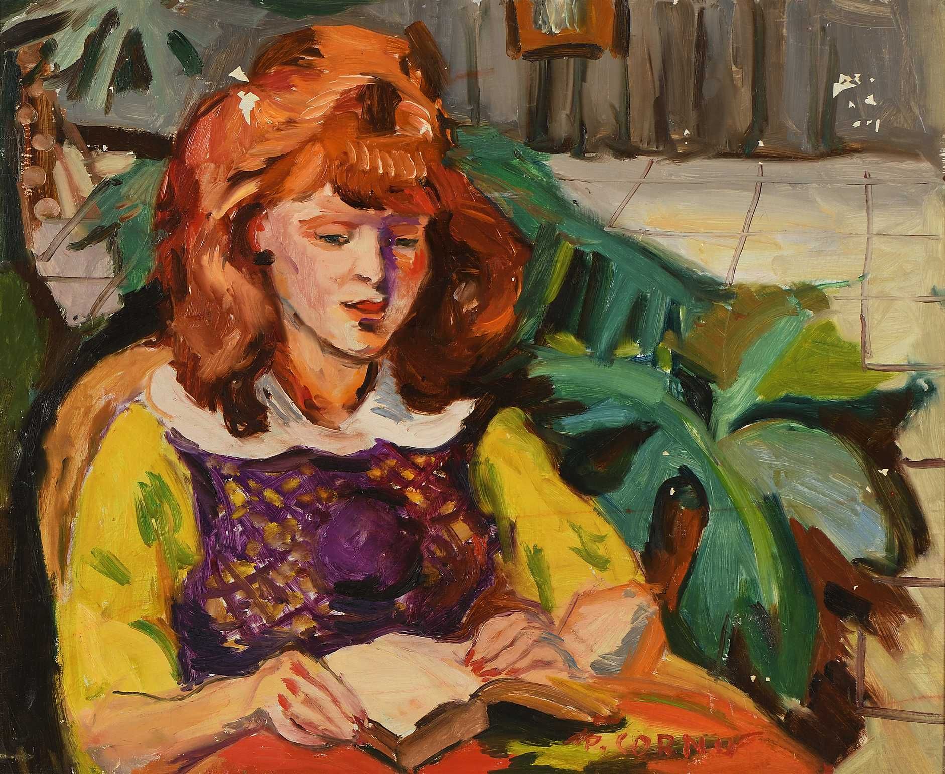 Null Pierre CORNU (1895-1996) Janet at the reading Oil on canvas. Signed lower r&hellip;