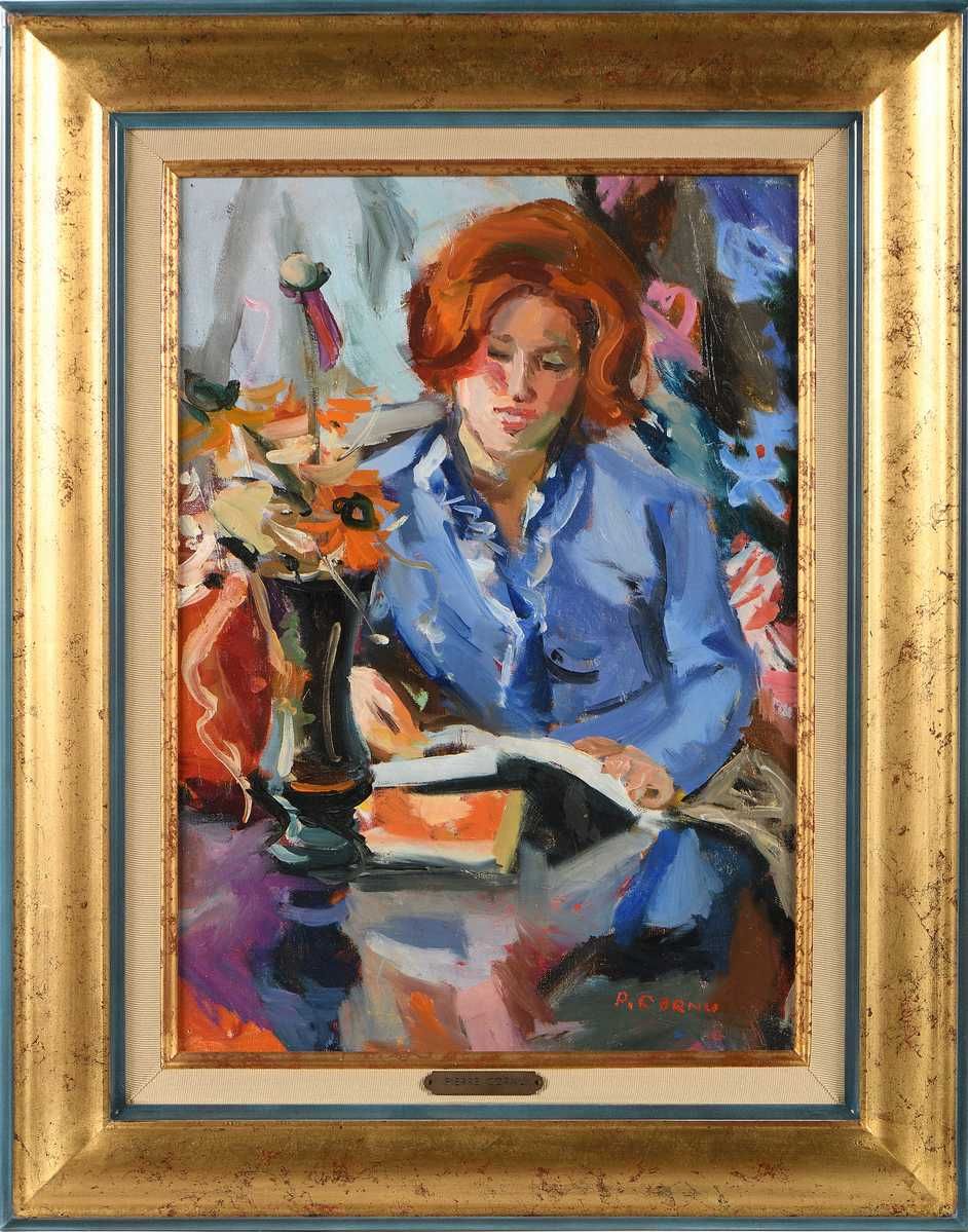 Null Pierre CORNU (1895-1996) Janet au tailleur bleue Huile sur toile. Signée en&hellip;