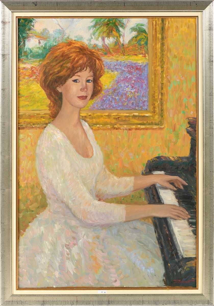 Null Boris TCHOUBANOFF ( 生于1946年) 为画廊成立三十周年拍摄的Janet在钢琴旁的肖像 画布油画，右下方有签名。背面有签名和标题 &hellip;