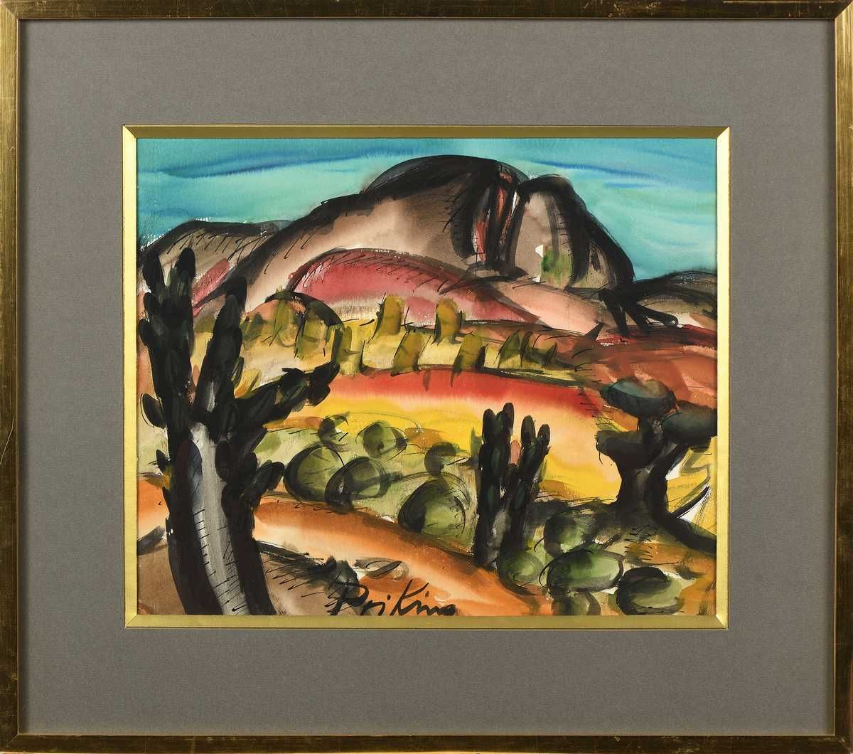 Null 弗朗茨-普里金（1929-1979） 普罗旺斯的风景 纸上水粉和水彩画，已签名。35 x 45 cm (A327)
