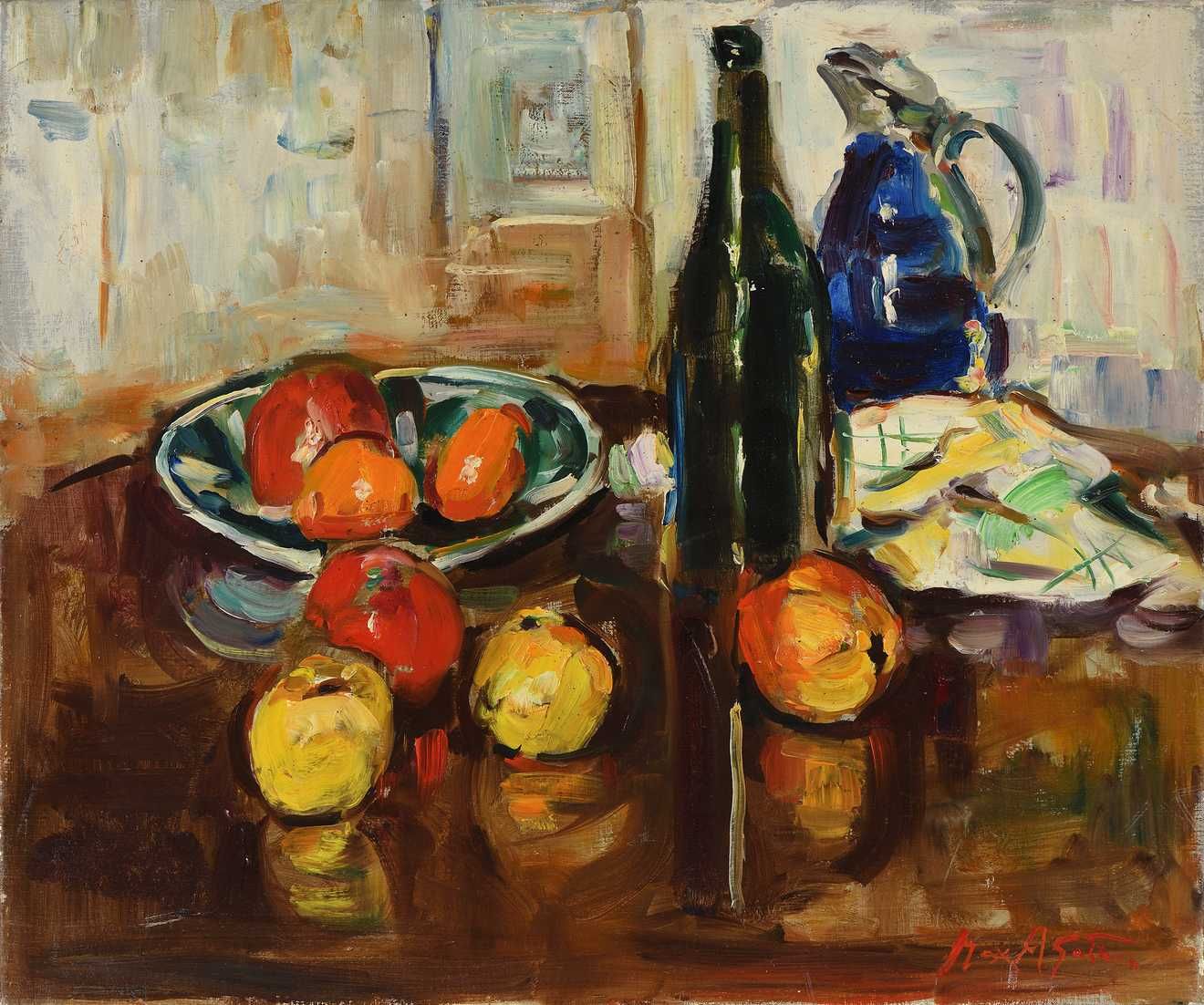 Null Max AGOSTINI (1914-1997) Still life with blue pitcher Oil on canvas. Signed&hellip;