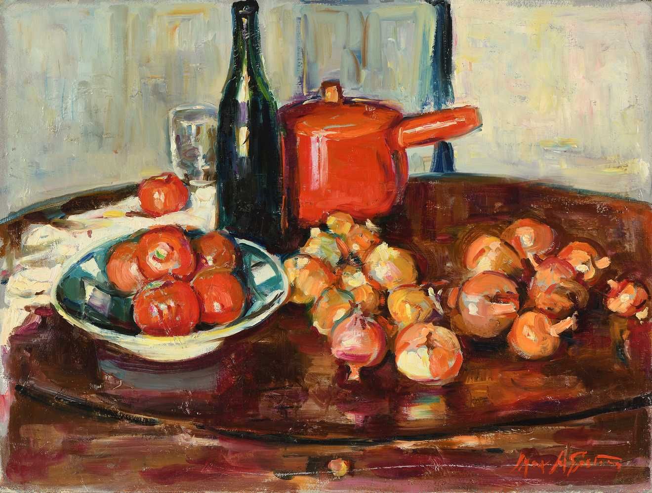 Null Max AGOSTINI (1914-1997) 静物与红罐 布面油画。右下方有签名。46 x 61 cm (A460)