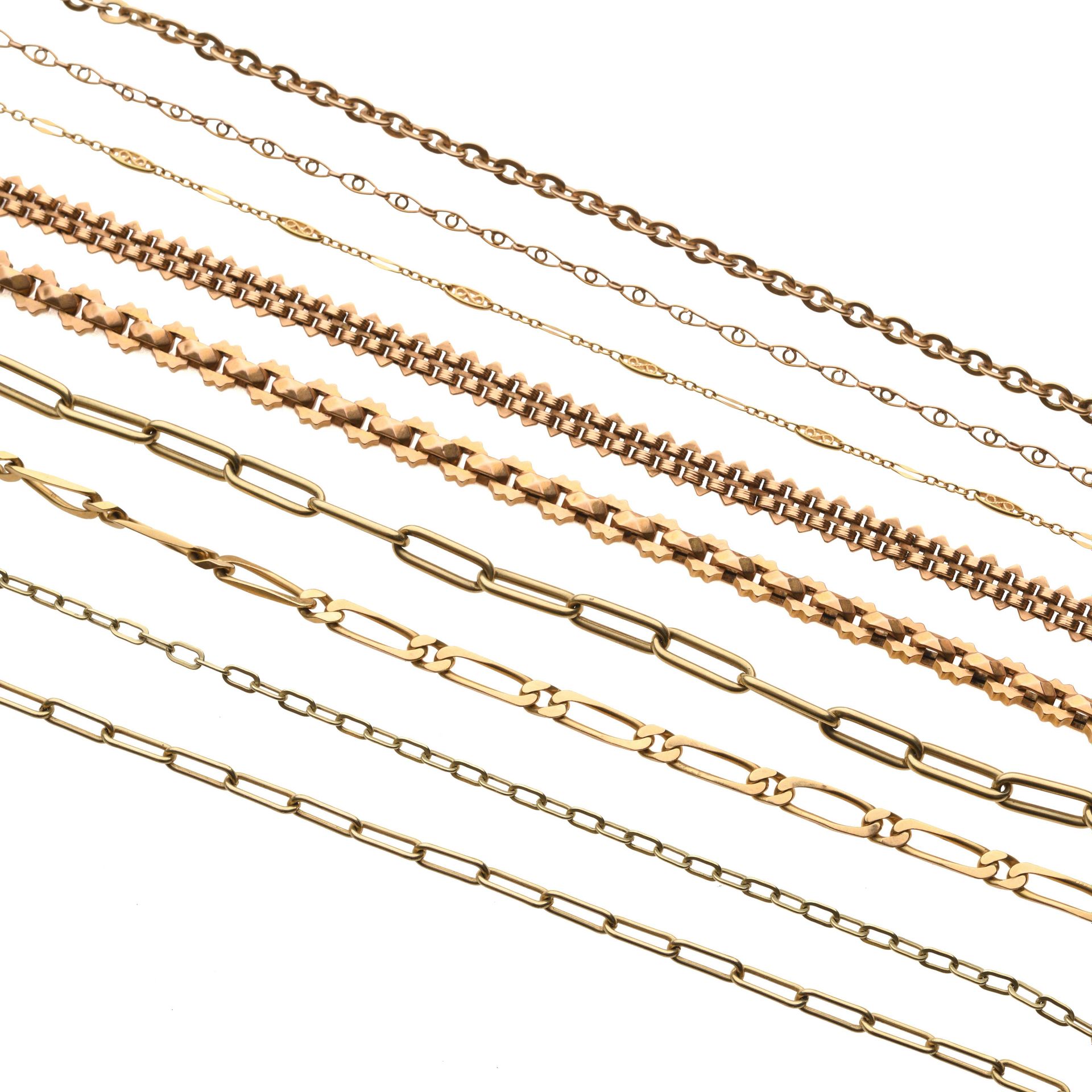 Null Lot including : 
- 8 18K (750 ) yellow and rose gold necklaces with various&hellip;
