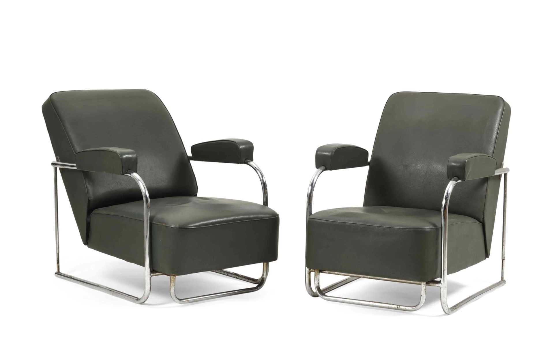 Null Ein Paar modulare Sessel, Rohrgestell aus verchromtem Metall, Rückenlehne u&hellip;