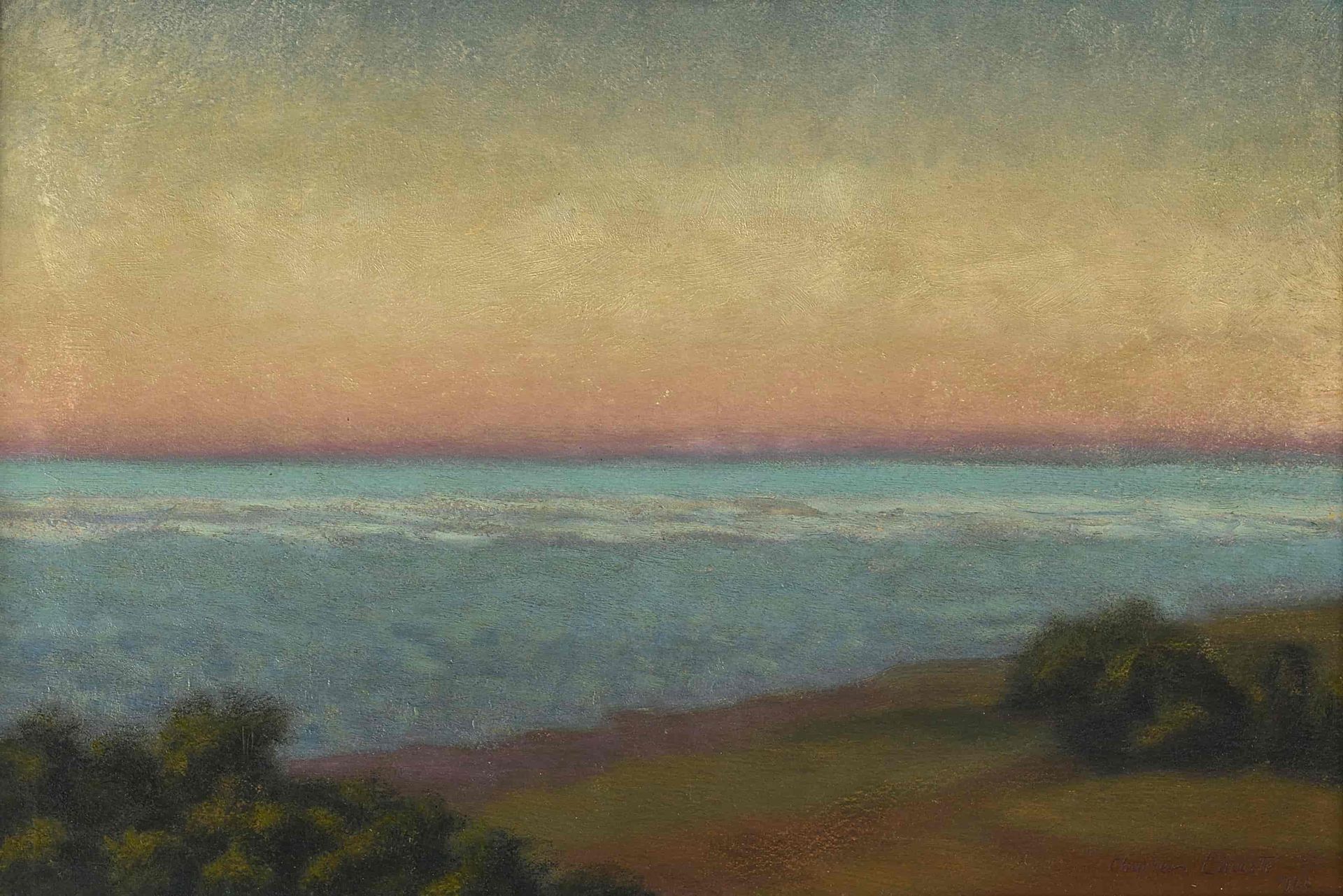 Null Charles LACOSTE (1870-1959) Crépuscule sur la mer Huile sur panneau. Signée&hellip;