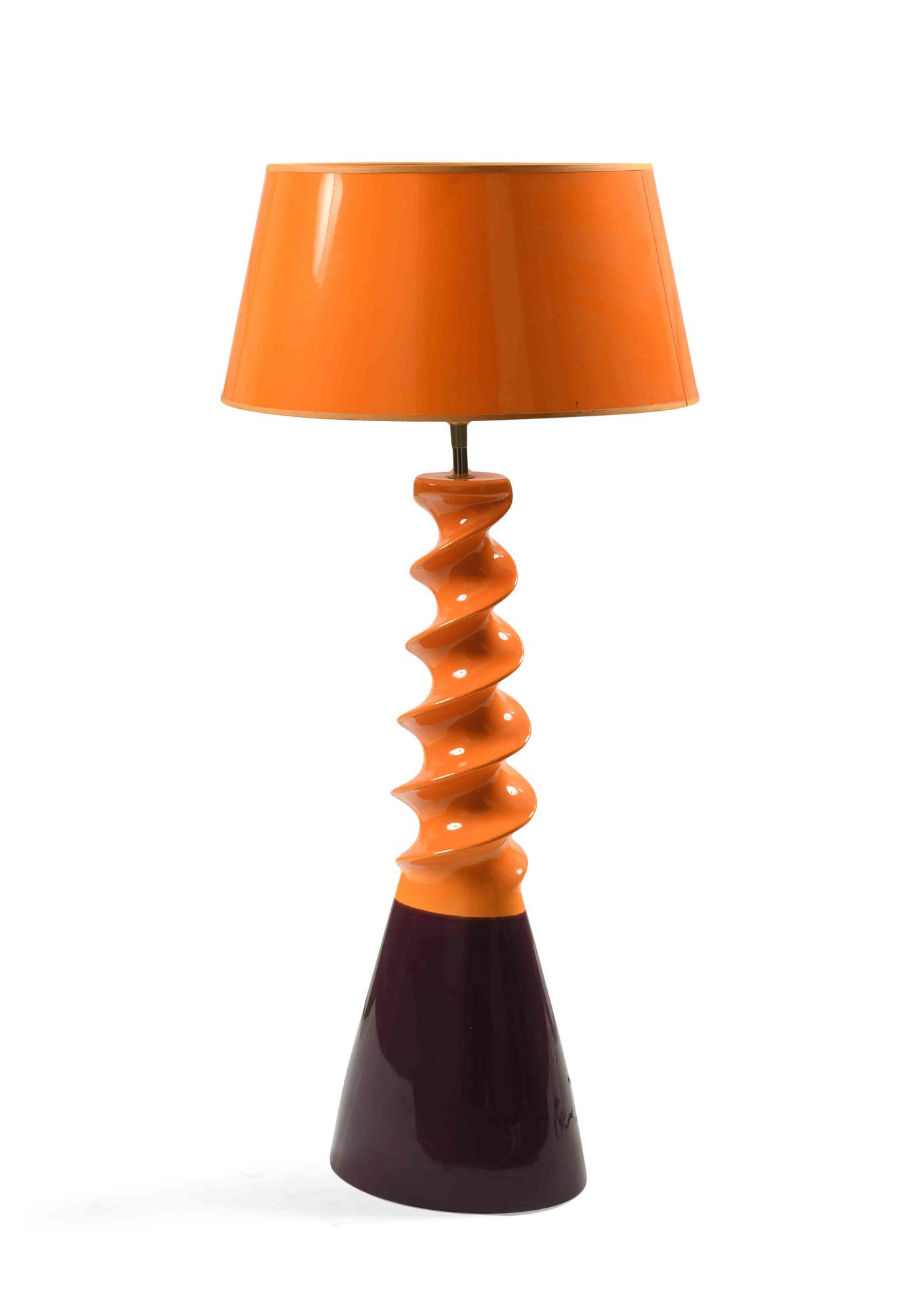 Null Lampe en céramique bicolore orange et violette le fût à torsades, l’abat-jo&hellip;