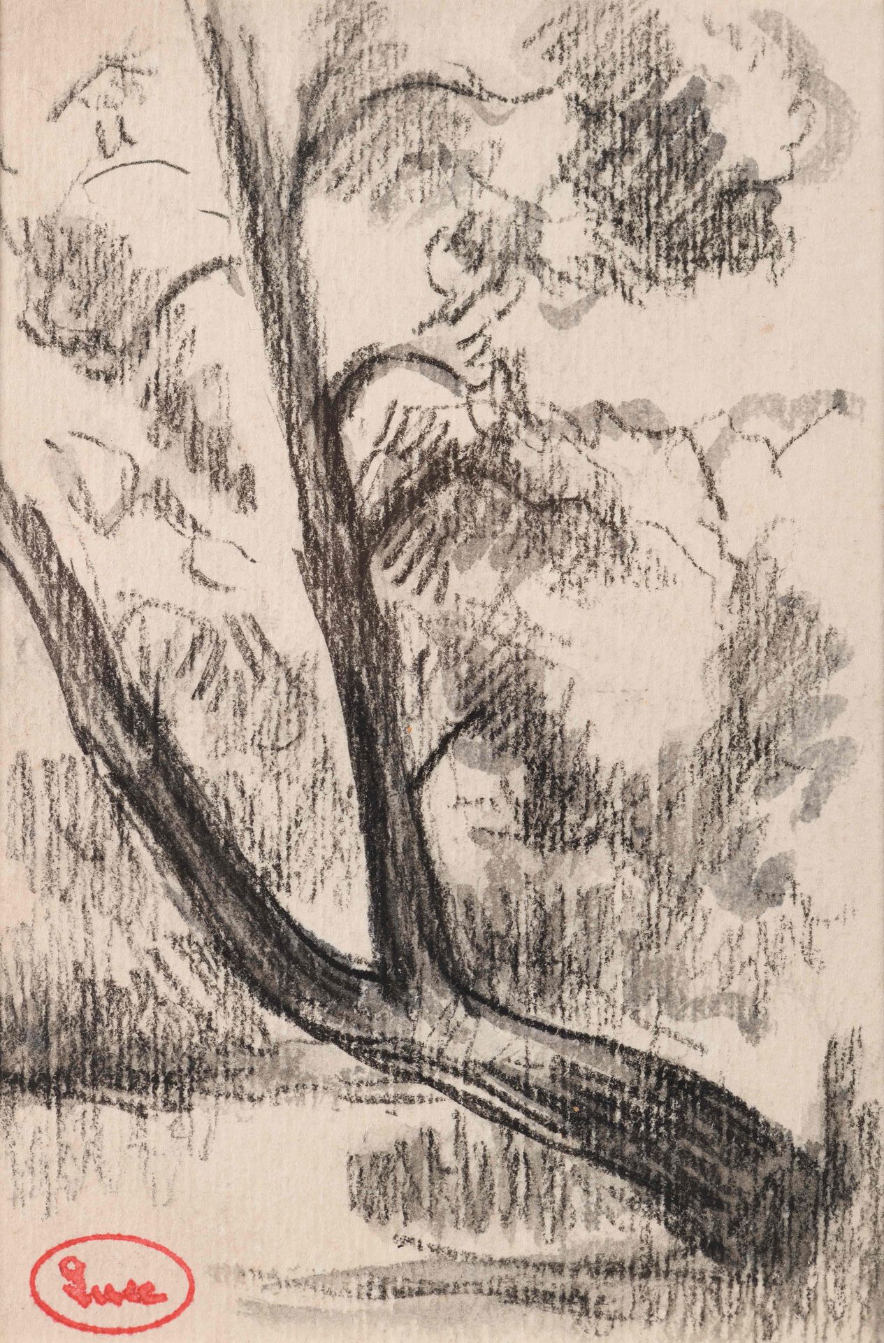 Null MAXIMILIEN LUCE (1858-1941) Etude d’arbre sur la riviere Crayon noir rehaus&hellip;