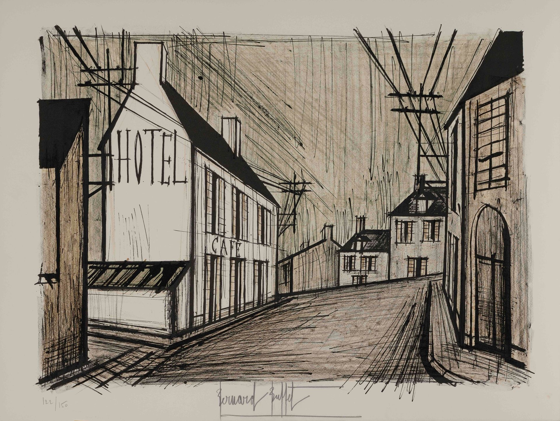 Null Bernard BUFFET (1928-1999) Paysage de village, 1969 Lithographie sur vélin &hellip;