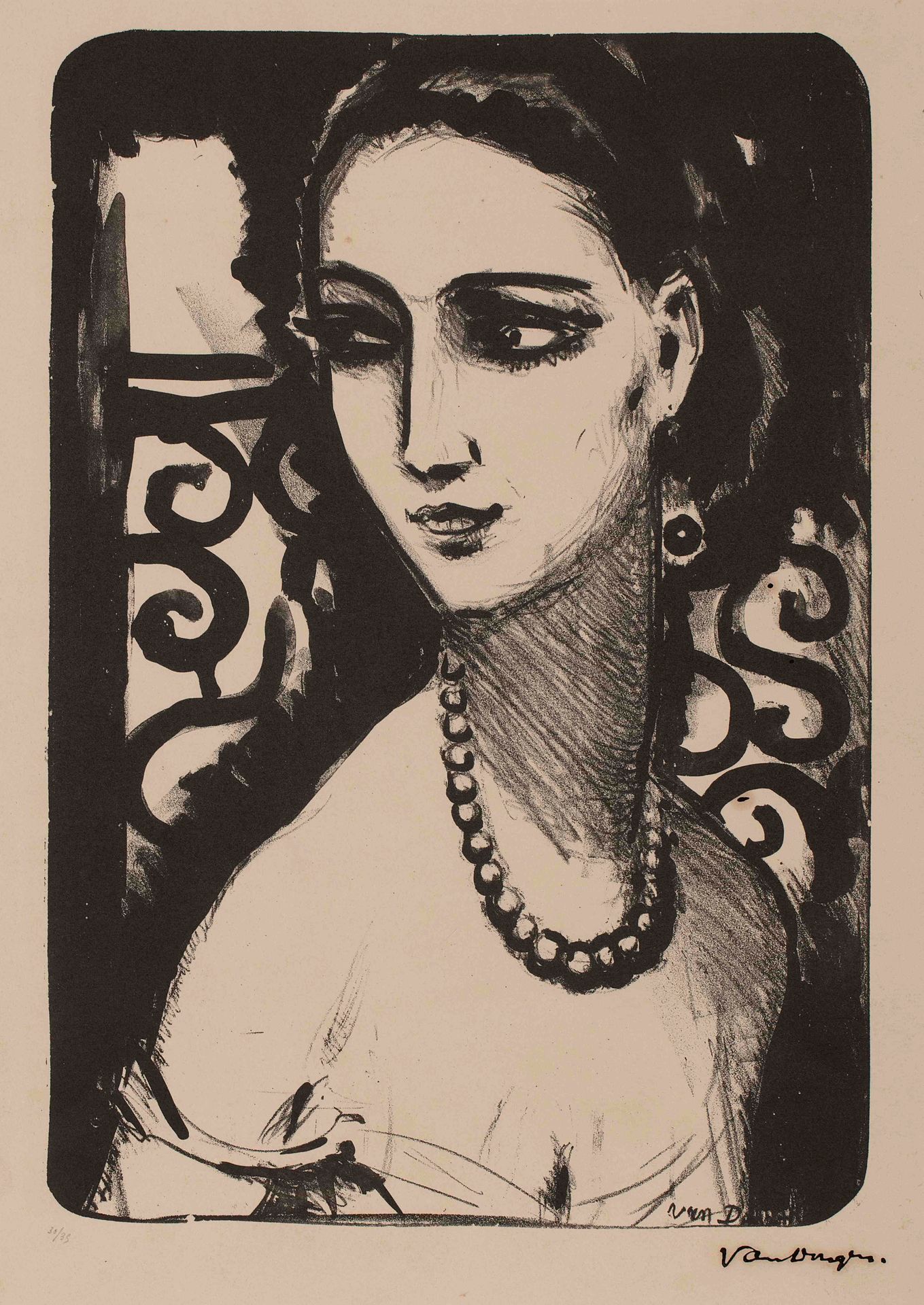 Null Kees VAN DONGEN (1877-1968) Le collier de perles, 1924 Lithographie sur vél&hellip;