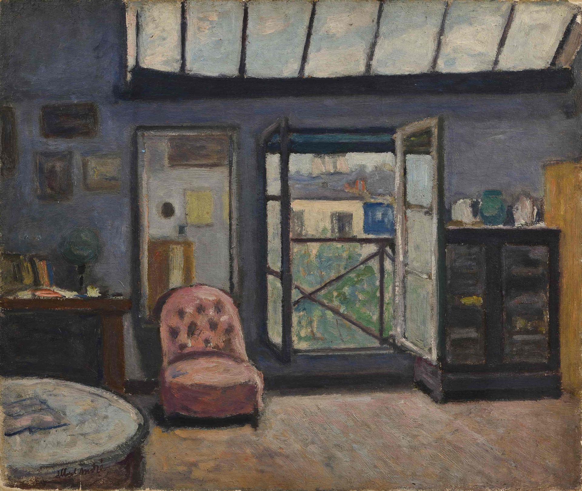 Null Albert ANDRE (1869-1954) Interieur mit rosa Chauffeuse Öl auf Leinwand. Sig&hellip;