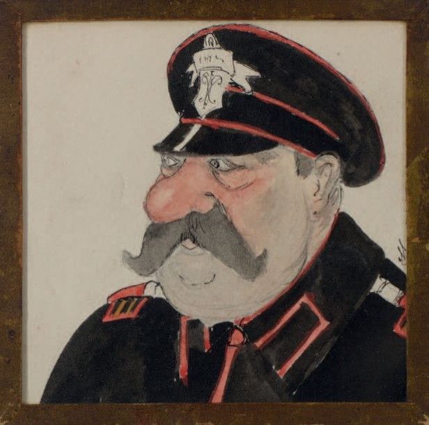 ÉCOLE RUSSE DU DÉBUT DU XXE SIÈCLE Portraits caricaturaux d'un officier.
Paire d&hellip;