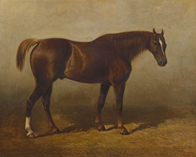 Null 28 Théodore LAFITTE (1818-1875) Cheval à l’écurie, tête à la tache blanche &hellip;